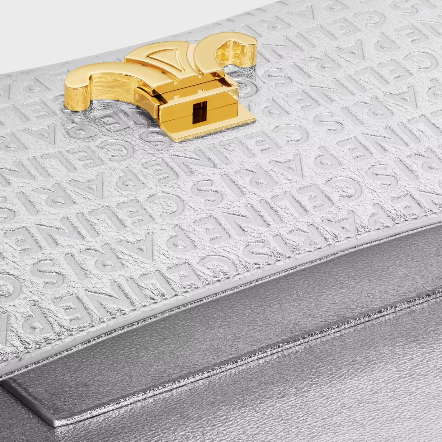Fashion CELINE MEDIUM LOLA BAG in laminated calfskin with all-over SILVER