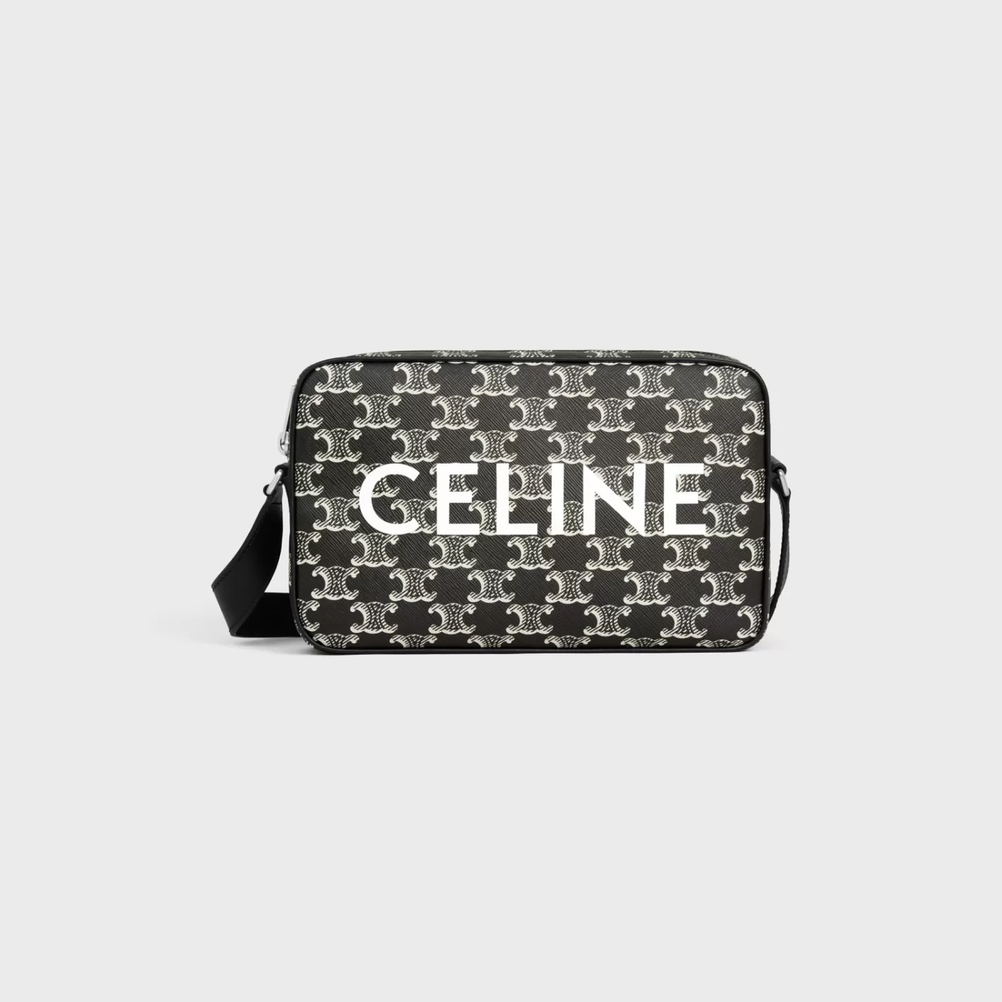 Store CELINE Medium Messenger Bag in Triomphe canvas two-tone with print BLACK/WHITE