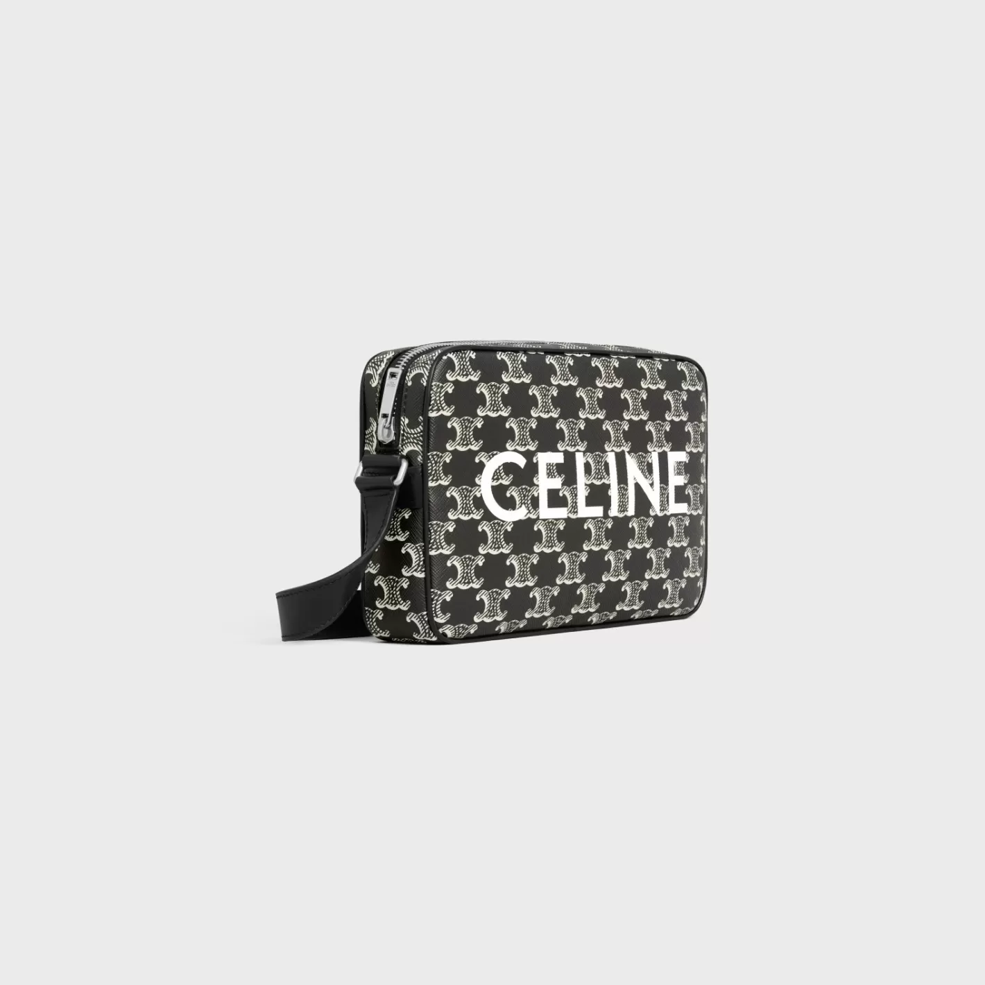 Store CELINE Medium Messenger Bag in Triomphe canvas two-tone with print BLACK/WHITE