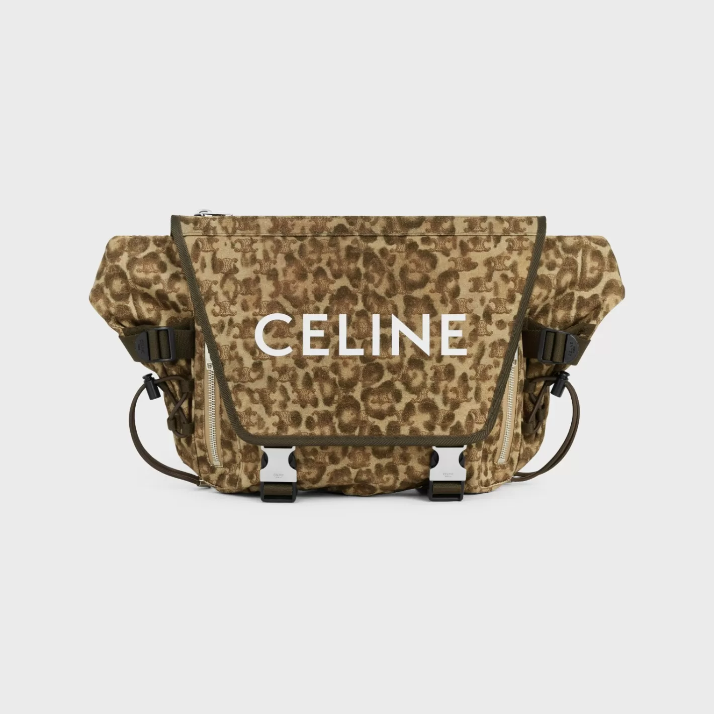 Store CELINE MEDIUM MESSENGER TREKKING in Textile with triomphe leopard print and print LEOPARD/KHAKI