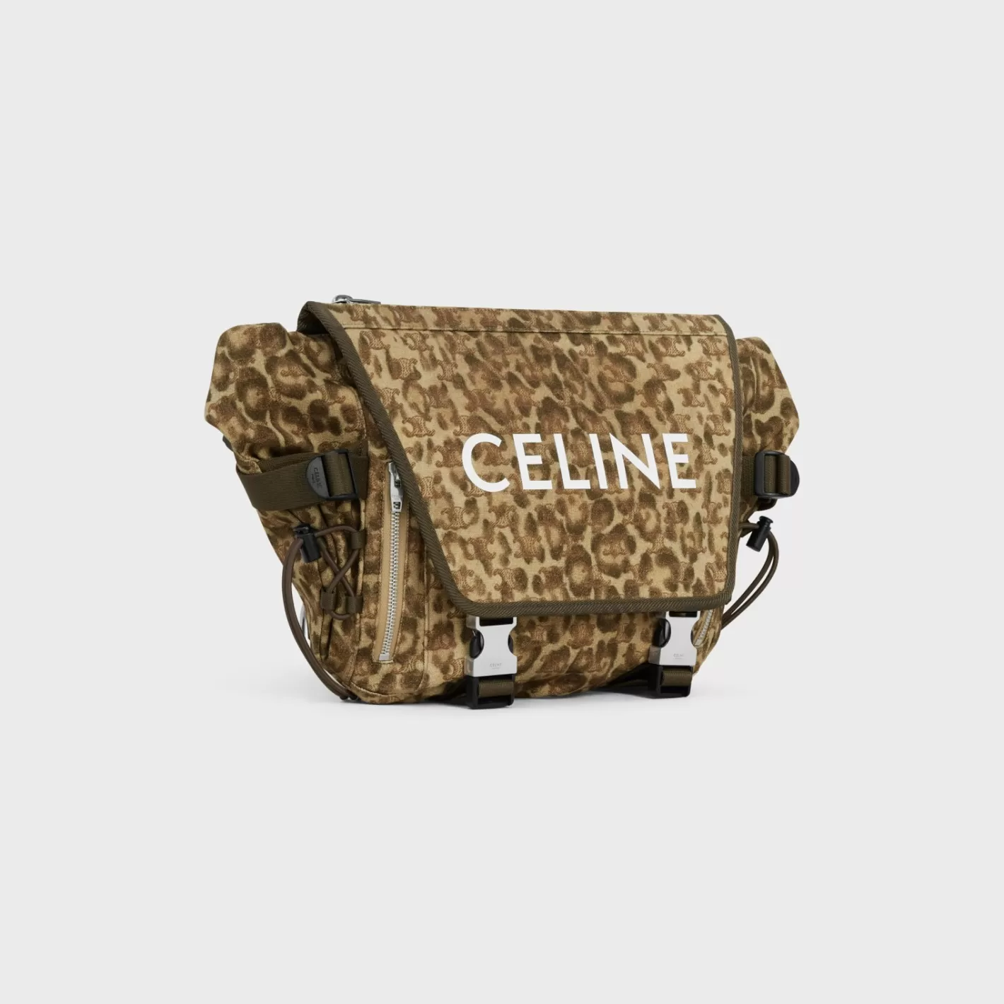 Store CELINE MEDIUM MESSENGER TREKKING in Textile with triomphe leopard print and print LEOPARD/KHAKI