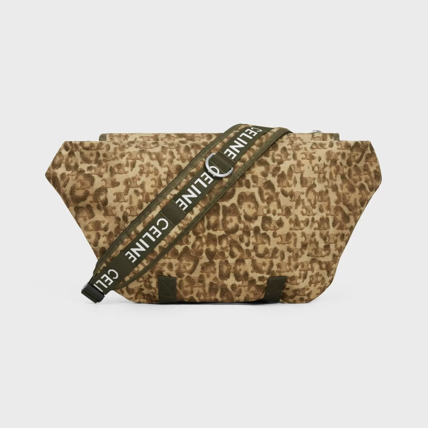 Store CELINE MEDIUM MESSENGER TREKKING in Textile with triomphe leopard print and print LEOPARD/KHAKI