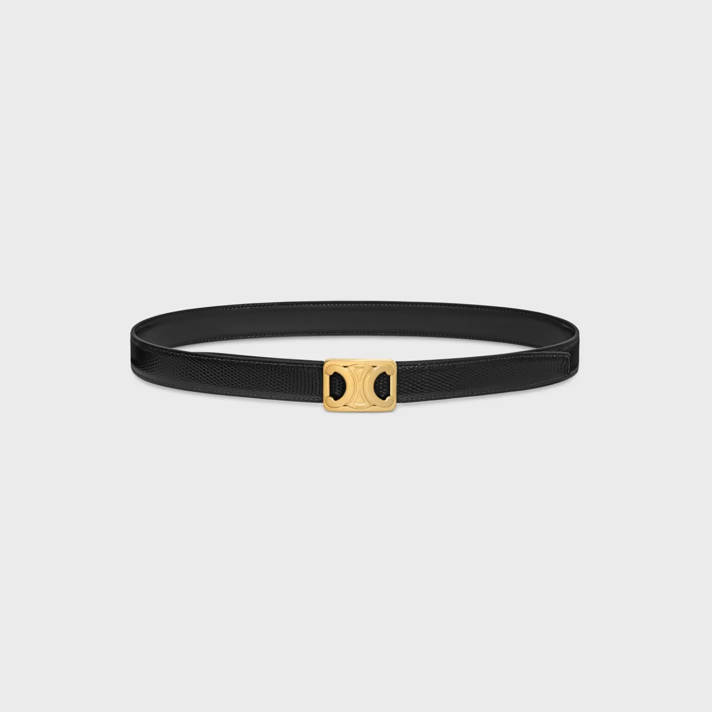 Best Sale CELINE MEDIUM REVERSIBLE FRAMED TRIOMPHE BELT in TAURILLON AND LIZARD EMBOSSED CALFSKIN BLACK