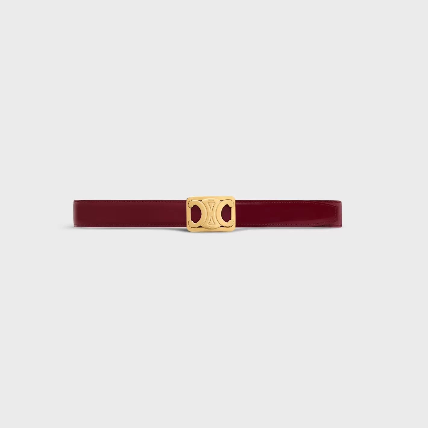 Shop CELINE MEDIUM REVERSIBLE FRAMED TRIOMPHE BELT in TAURILLON AND NATURAL CALFSKIN LIGHTBURGUNDY/WHITECOTTON
