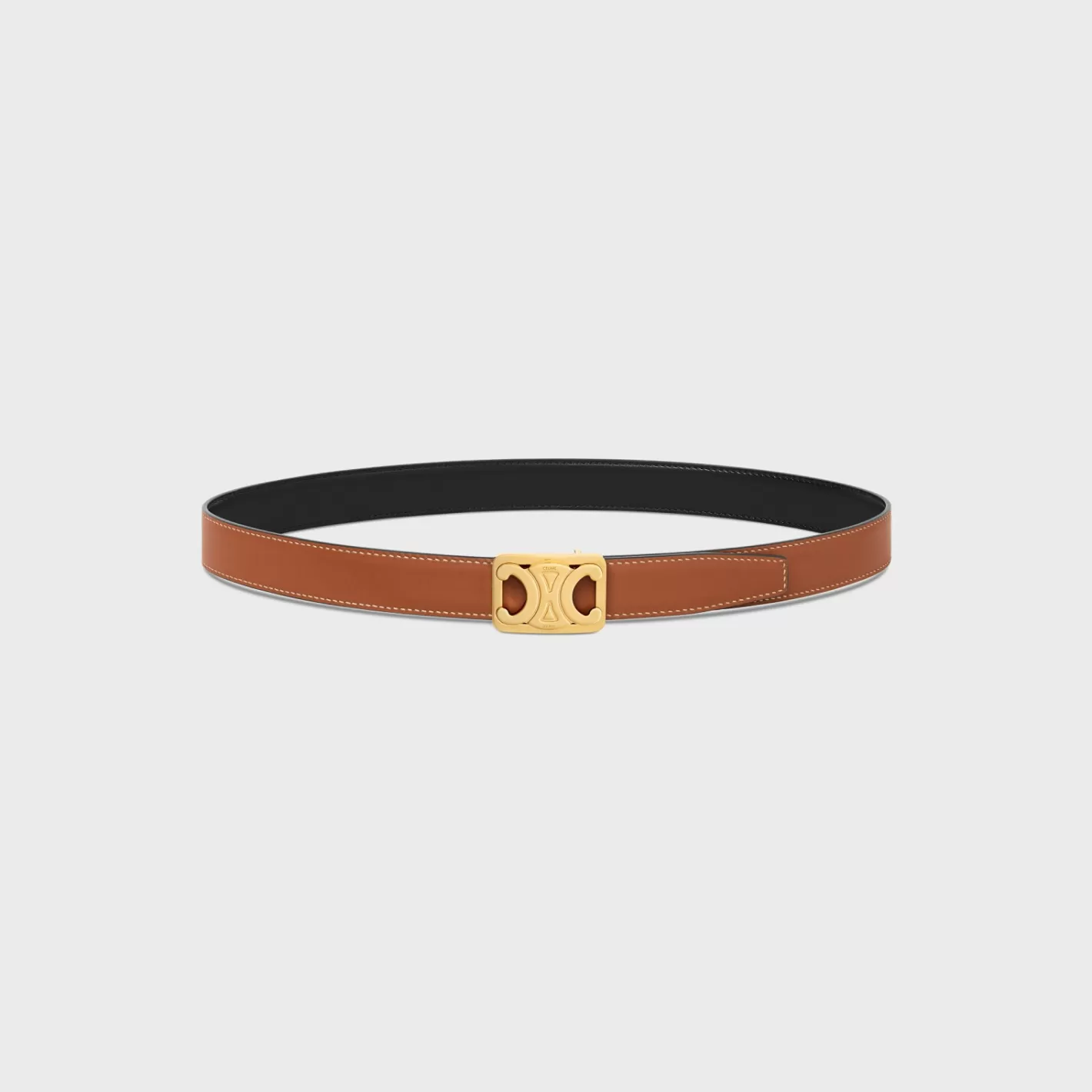 Best Sale CELINE MEDIUM REVERSIBLE FRAMED TRIOMPHE BELT in TAURILLON AND NATURAL CALFSKIN TAN/BLACK