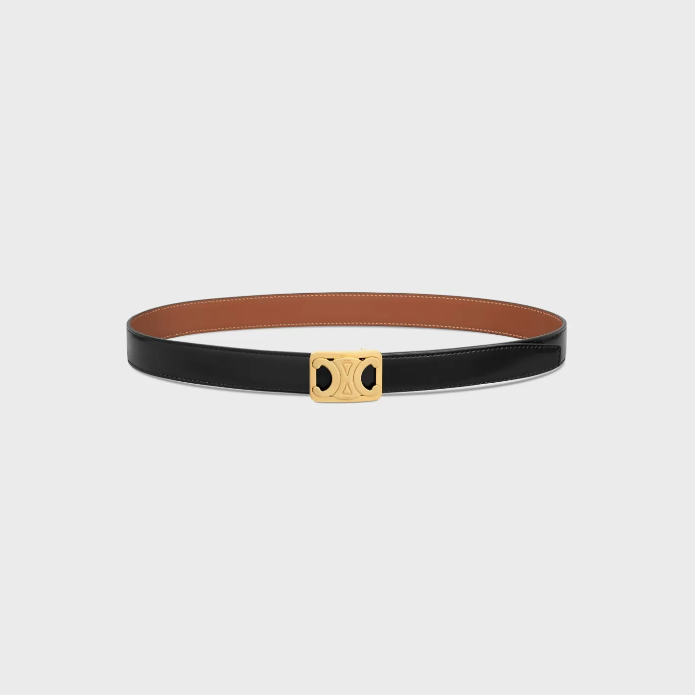 Best Sale CELINE MEDIUM REVERSIBLE FRAMED TRIOMPHE BELT in TAURILLON AND NATURAL CALFSKIN TAN/BLACK