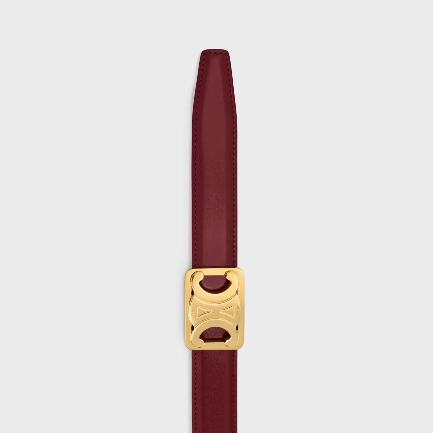 Shop CELINE MEDIUM REVERSIBLE FRAMED TRIOMPHE BELT in TAURILLON AND NATURAL CALFSKIN LIGHTBURGUNDY/WHITECOTTON