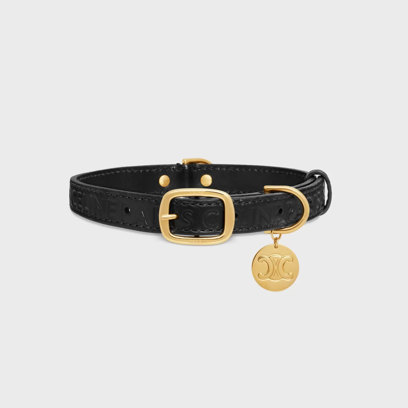 Cheap CELINE Medium thin dog collar in smooth calfskin with embossed BLACK