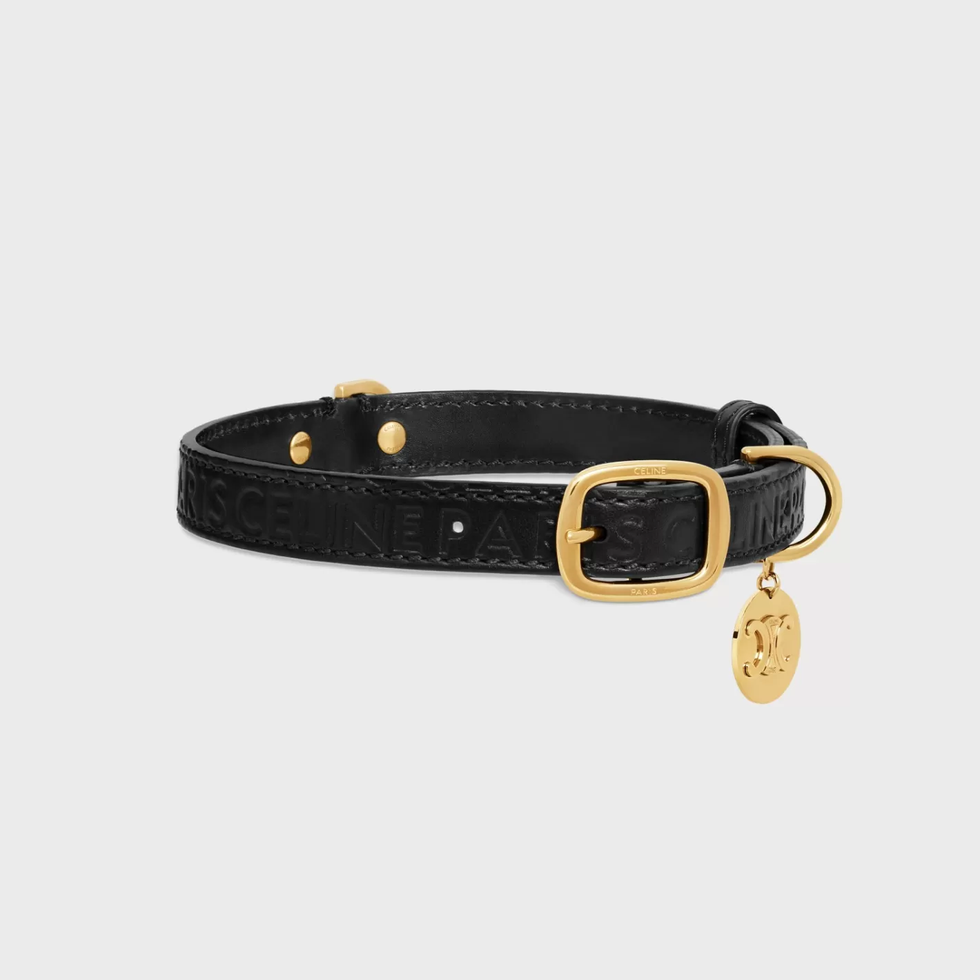 Cheap CELINE Medium thin dog collar in smooth calfskin with embossed BLACK