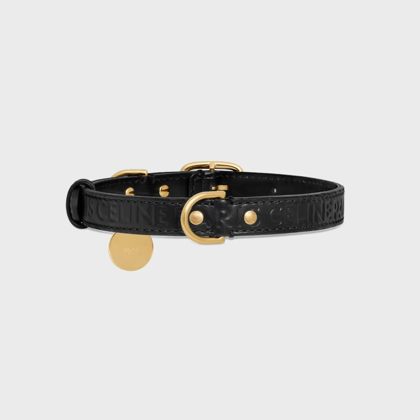 Cheap CELINE Medium thin dog collar in smooth calfskin with embossed BLACK