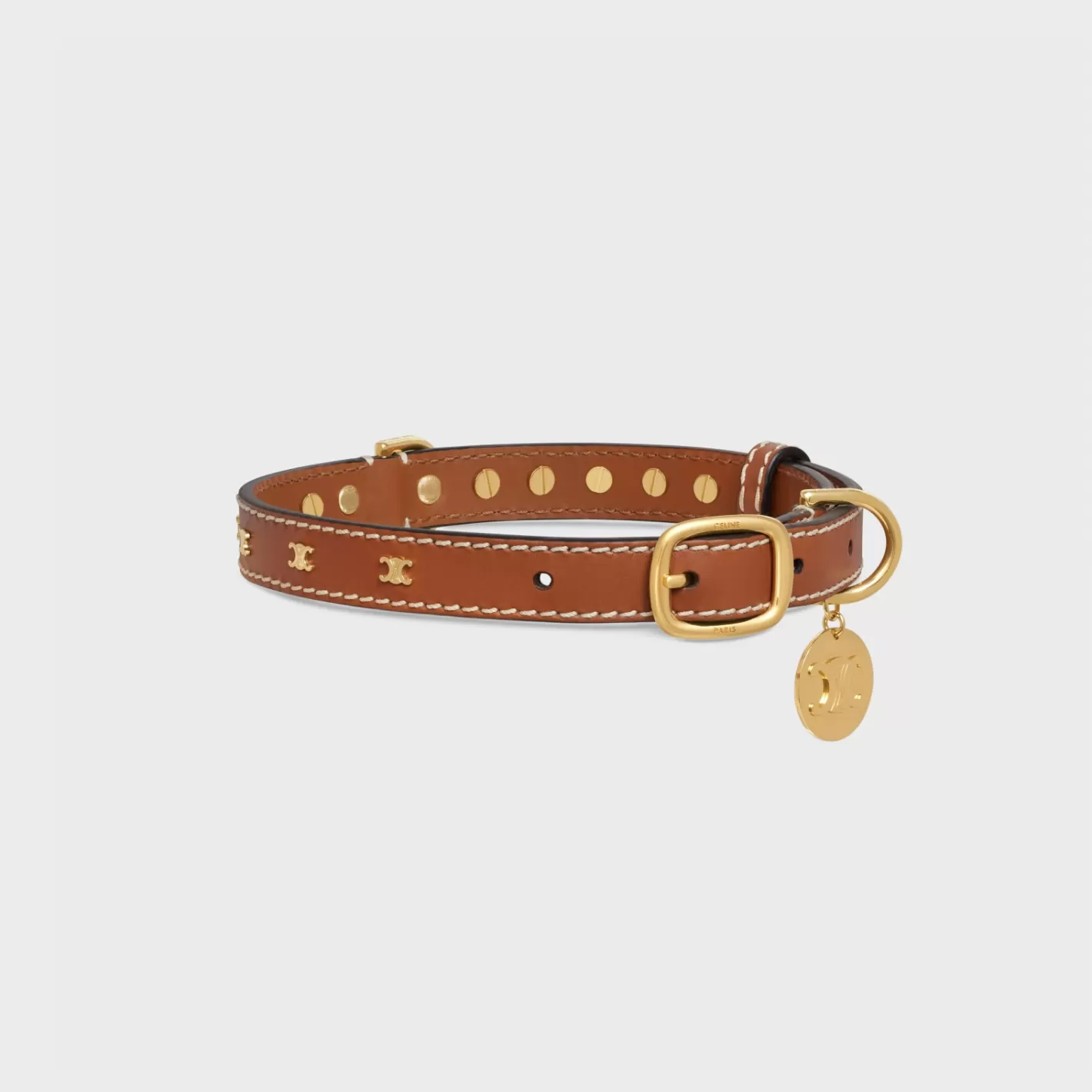 Clearance CELINE Medium Thin Dog Collar in Smooth Calfskin with Triomphe Studs TAN