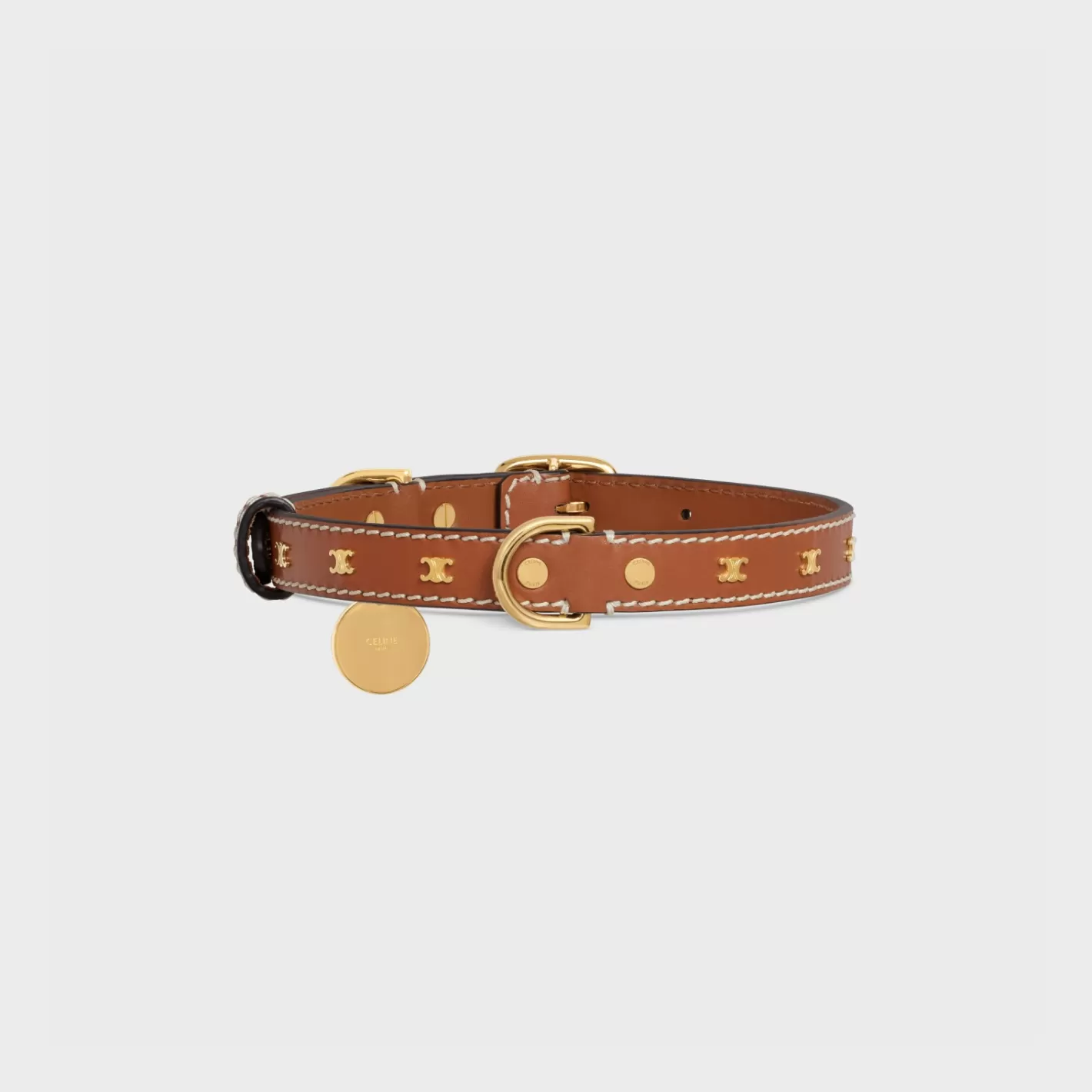 Clearance CELINE Medium Thin Dog Collar in Smooth Calfskin with Triomphe Studs TAN