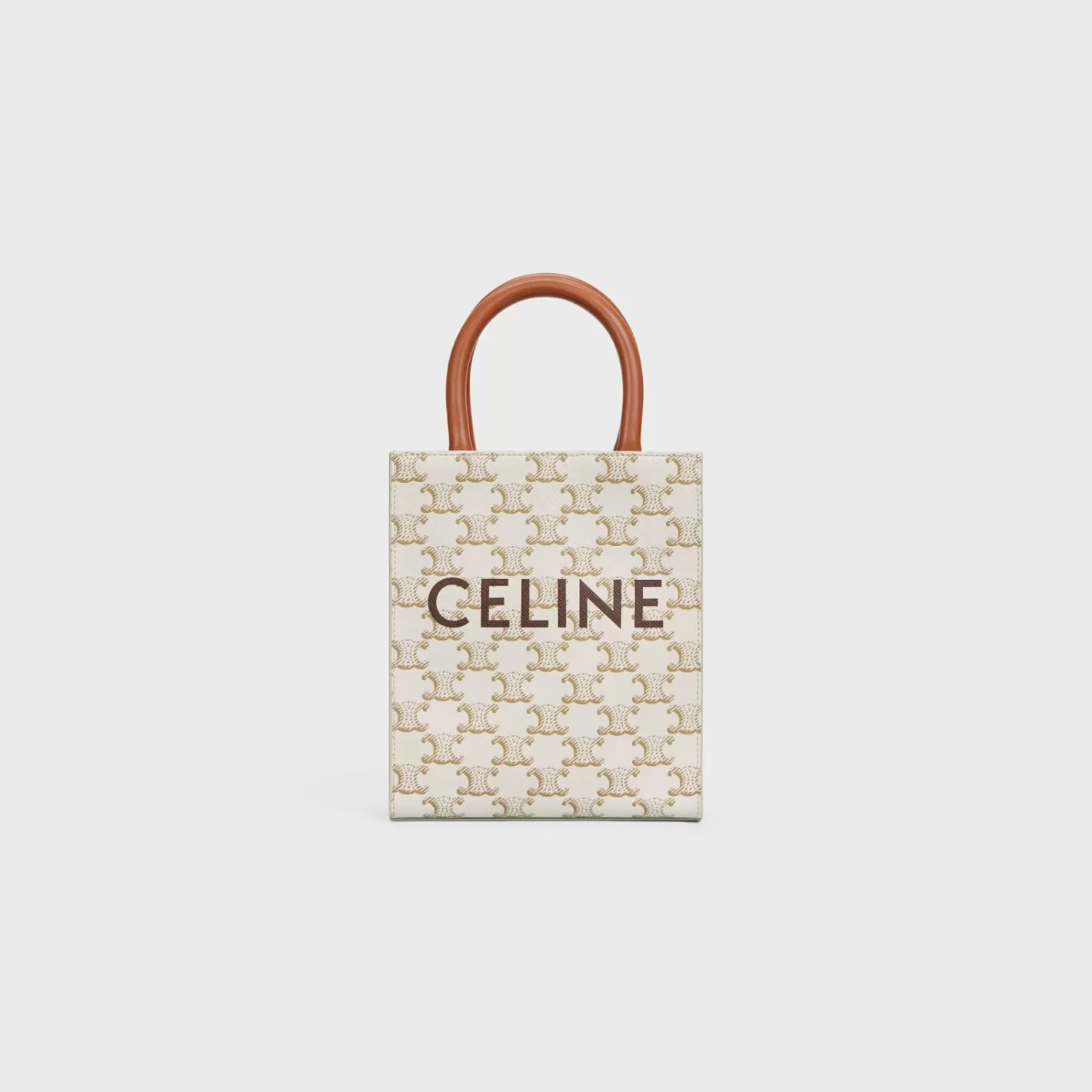 Cheap CELINE Mini Vertical Cabas in Triomphe Canvas and calfskin with print WHITE