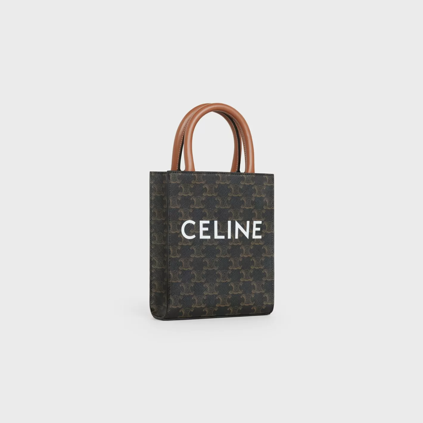 Cheap CELINE Mini Vertical Cabas in Triomphe Canvas and calfskin with print Tan