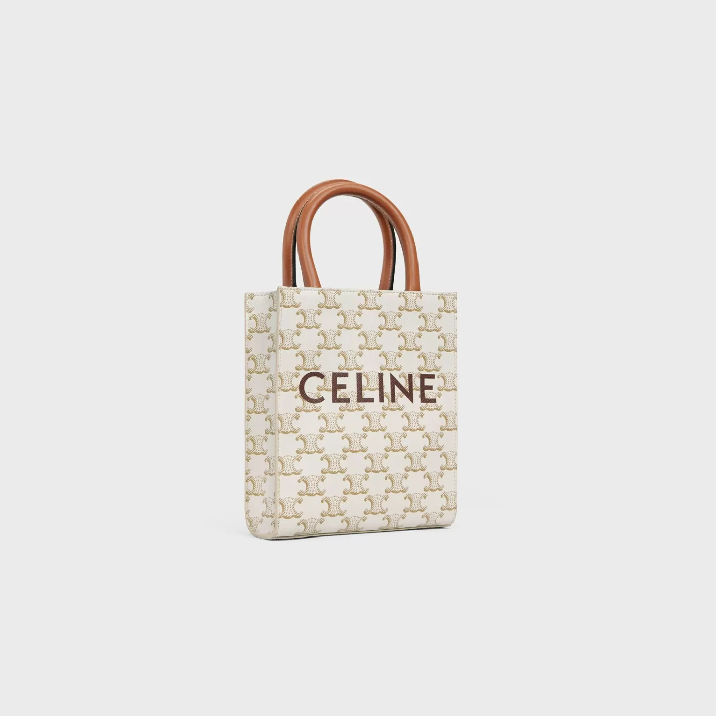 Cheap CELINE Mini Vertical Cabas in Triomphe Canvas and calfskin with print WHITE