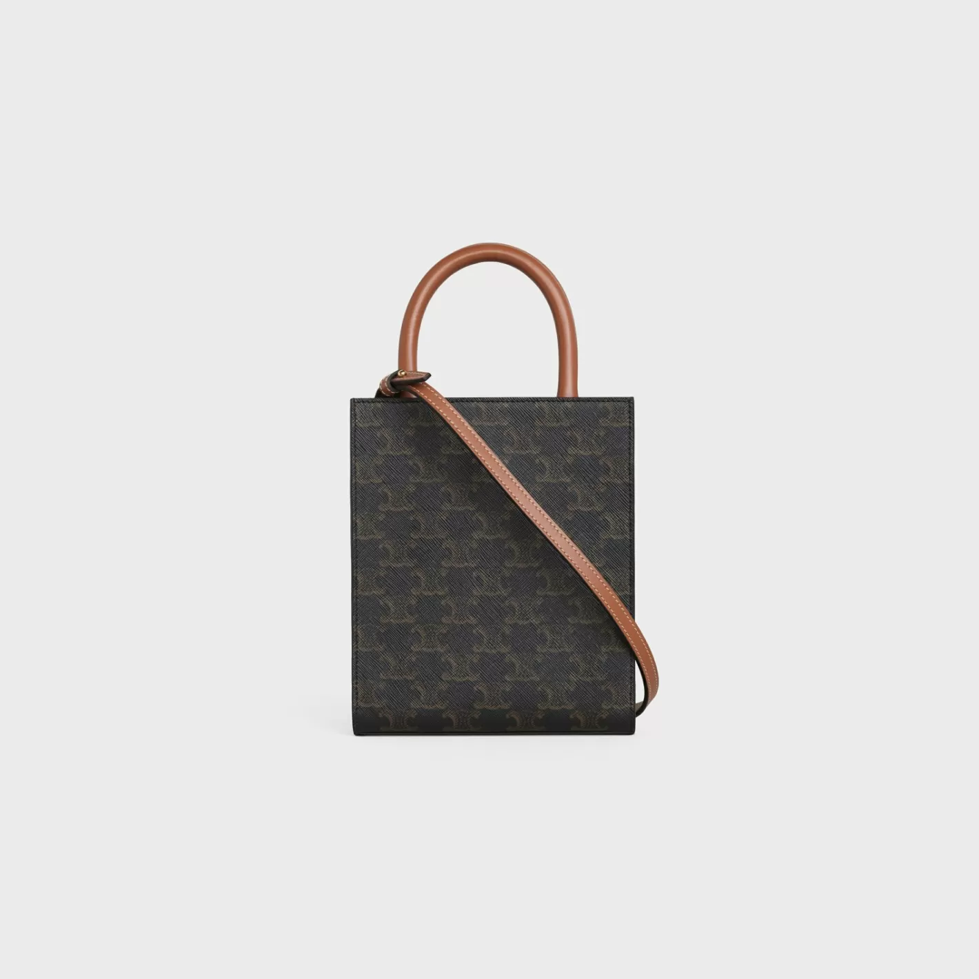 Cheap CELINE Mini Vertical Cabas in Triomphe Canvas and calfskin with print Tan