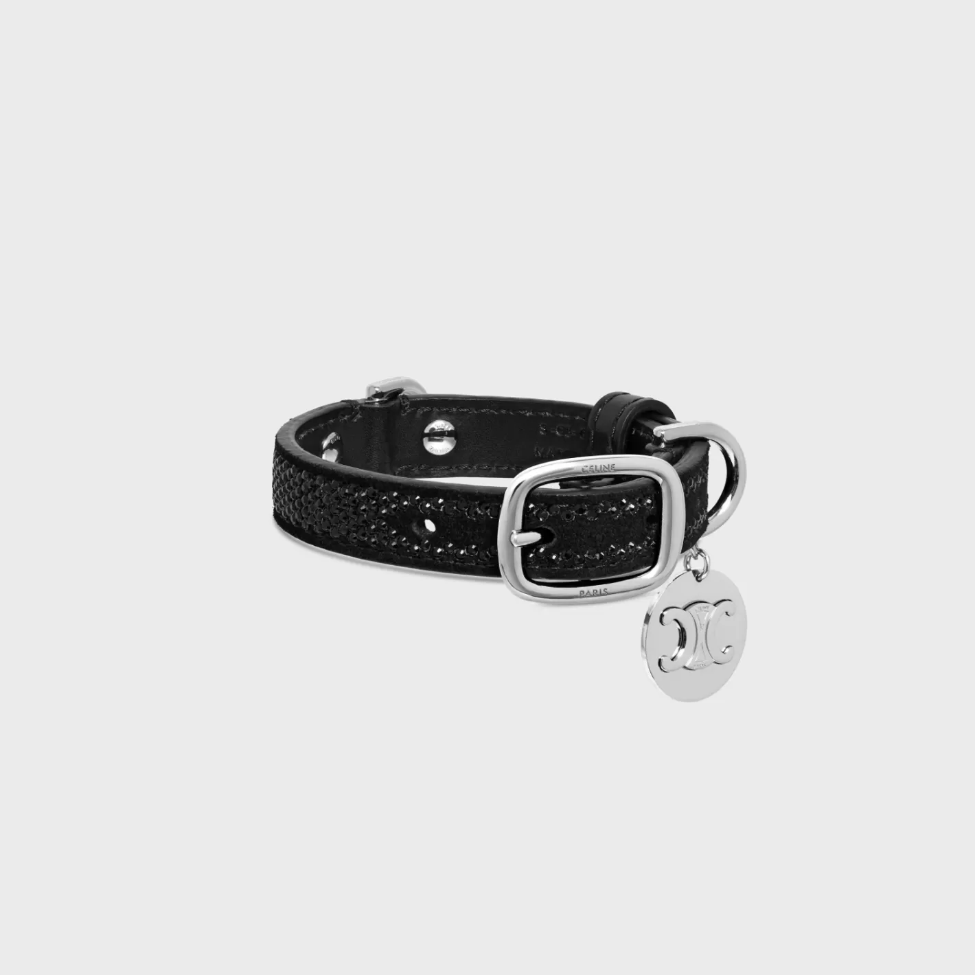 Sale CELINE NANO EXTRA THIN DOG COLLAR IN SUEDE CALFSKIN WITH STRASS BLACK