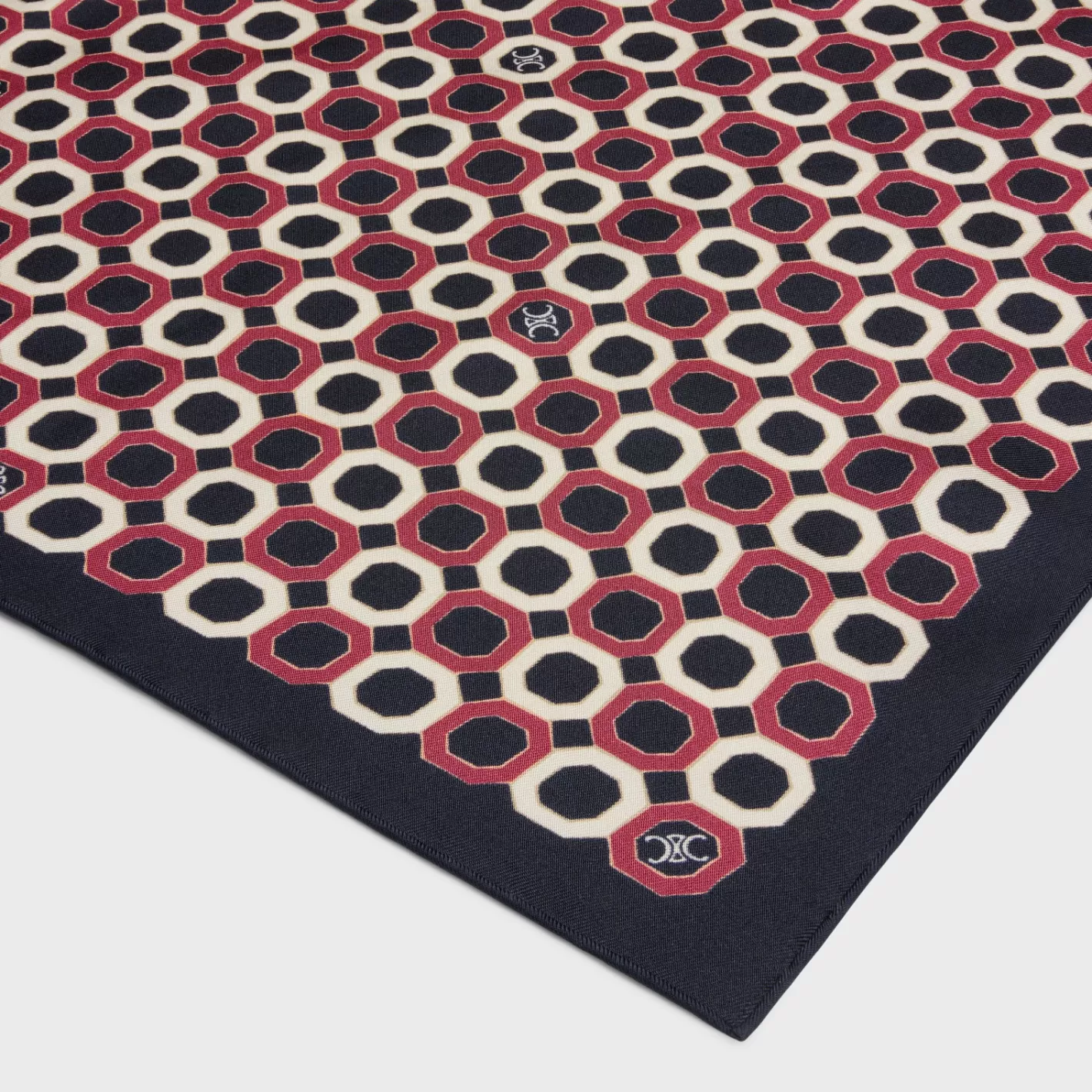 Shop CELINE octagon bandana in silk twill MARINE/CRAIE/BORDEAUX