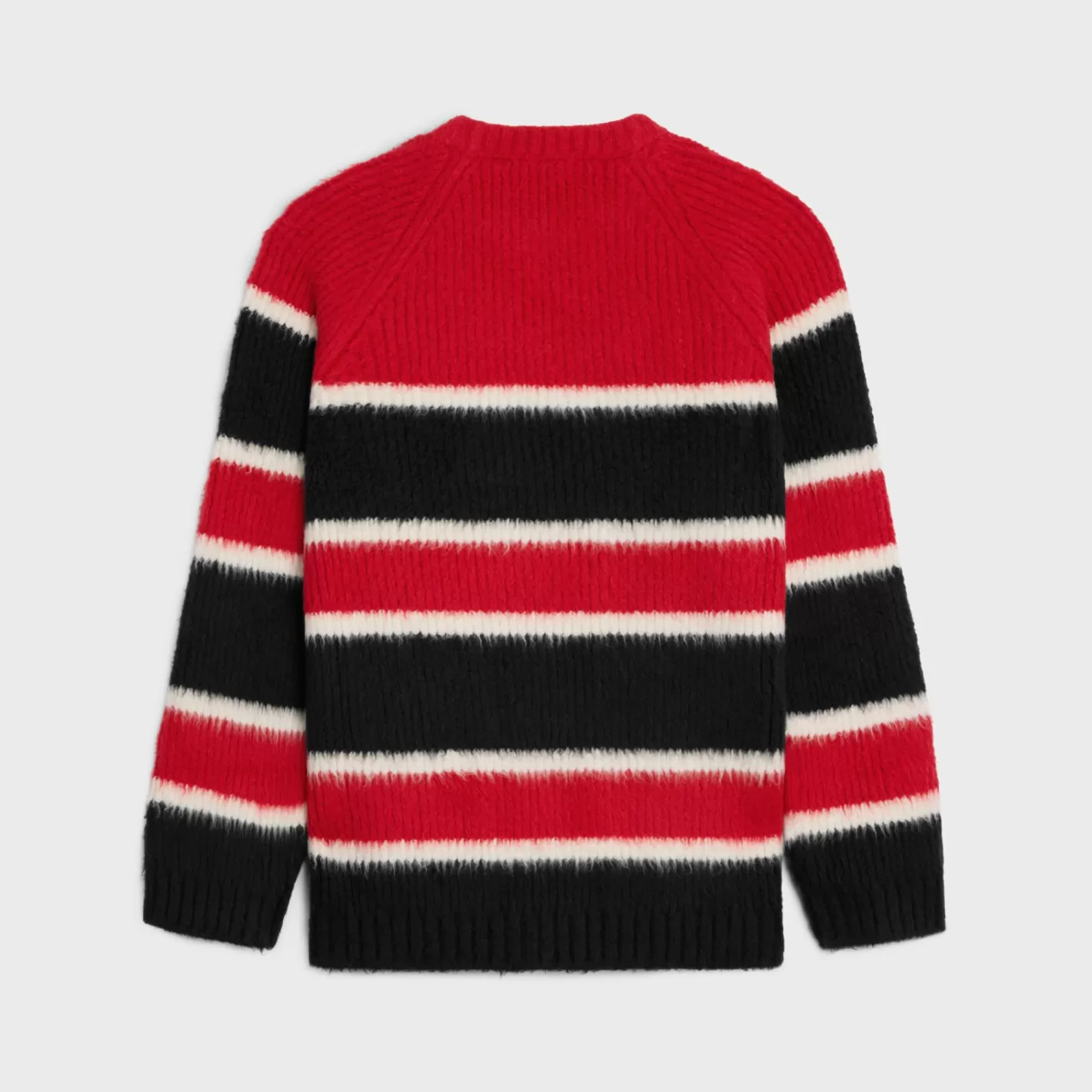 Discount CELINE oversized crew neck sweater in brushed striped cotton BLACK/OFFWHITE/RED