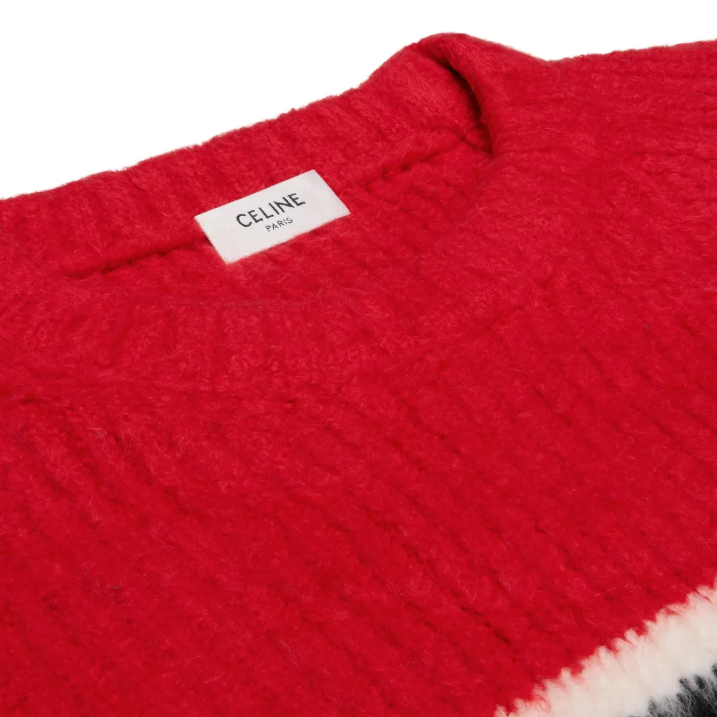 Discount CELINE oversized crew neck sweater in brushed striped cotton BLACK/OFFWHITE/RED