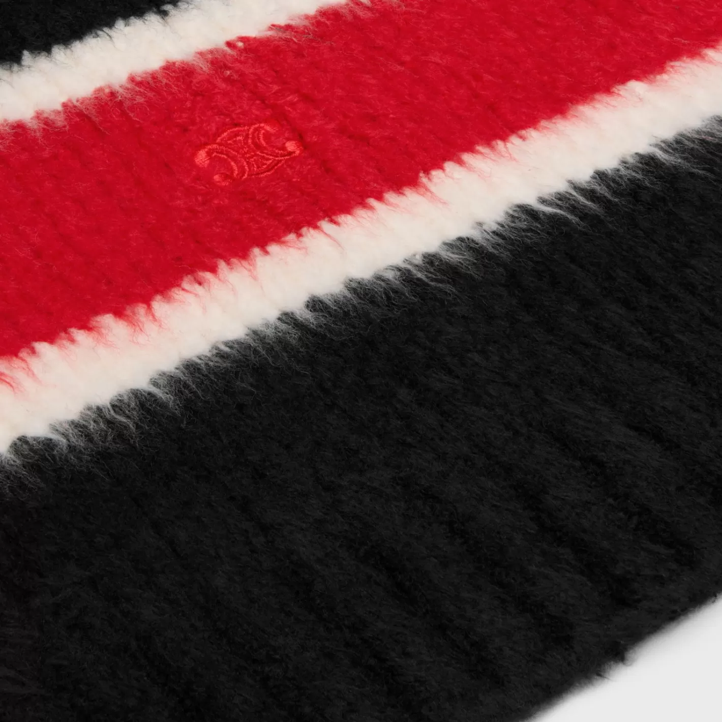 Discount CELINE oversized crew neck sweater in brushed striped cotton BLACK/OFFWHITE/RED