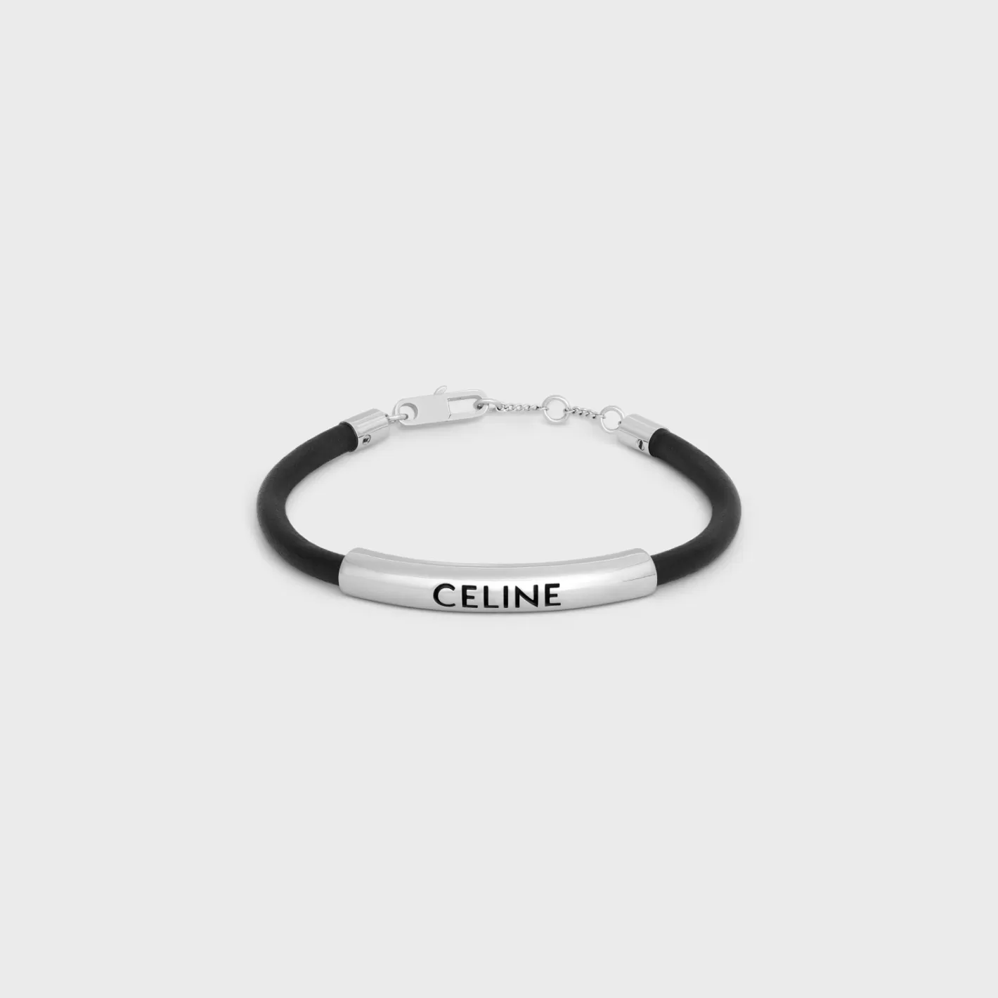 Clearance CELINE Plein Soleil Bracelet in Calfskin and Brass with Rhodium Finish BLACK/SILVER