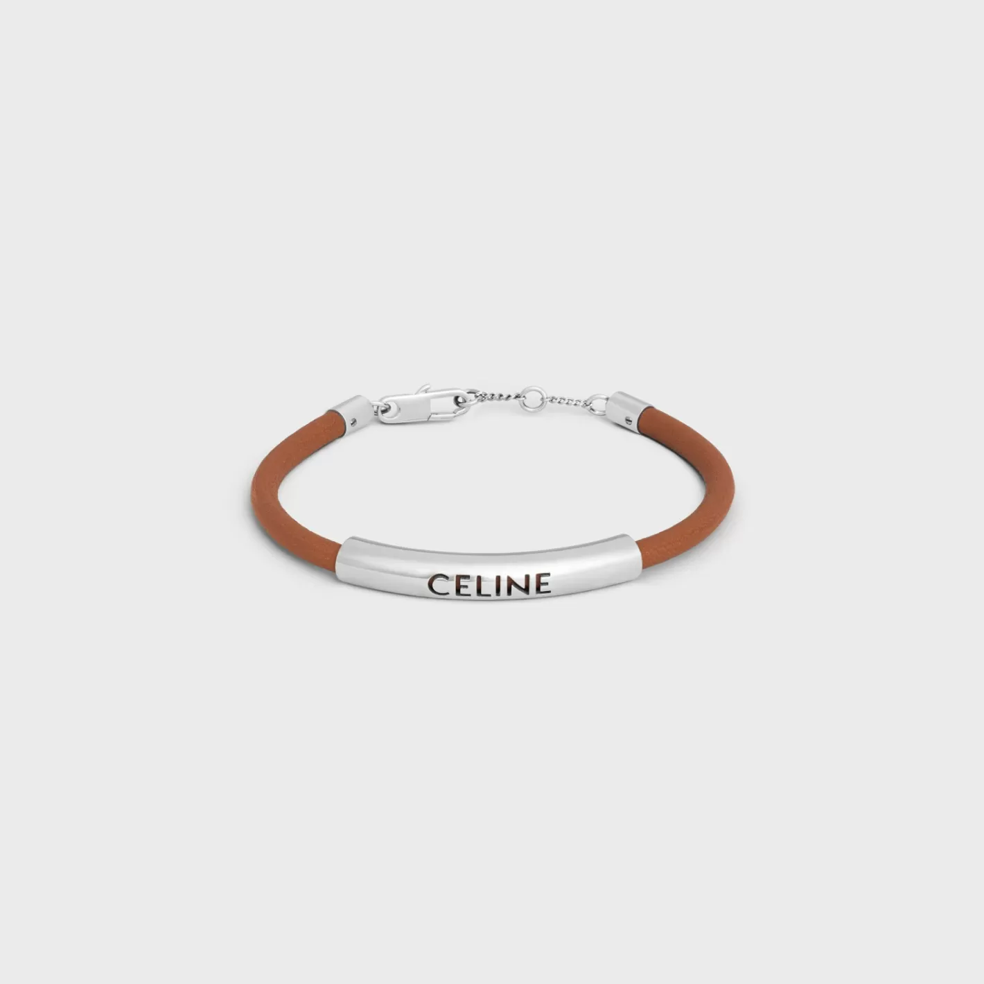 Fashion CELINE Plein Soleil Bracelet in Calfskin and Brass with Rhodium Finish SILVER/TAN