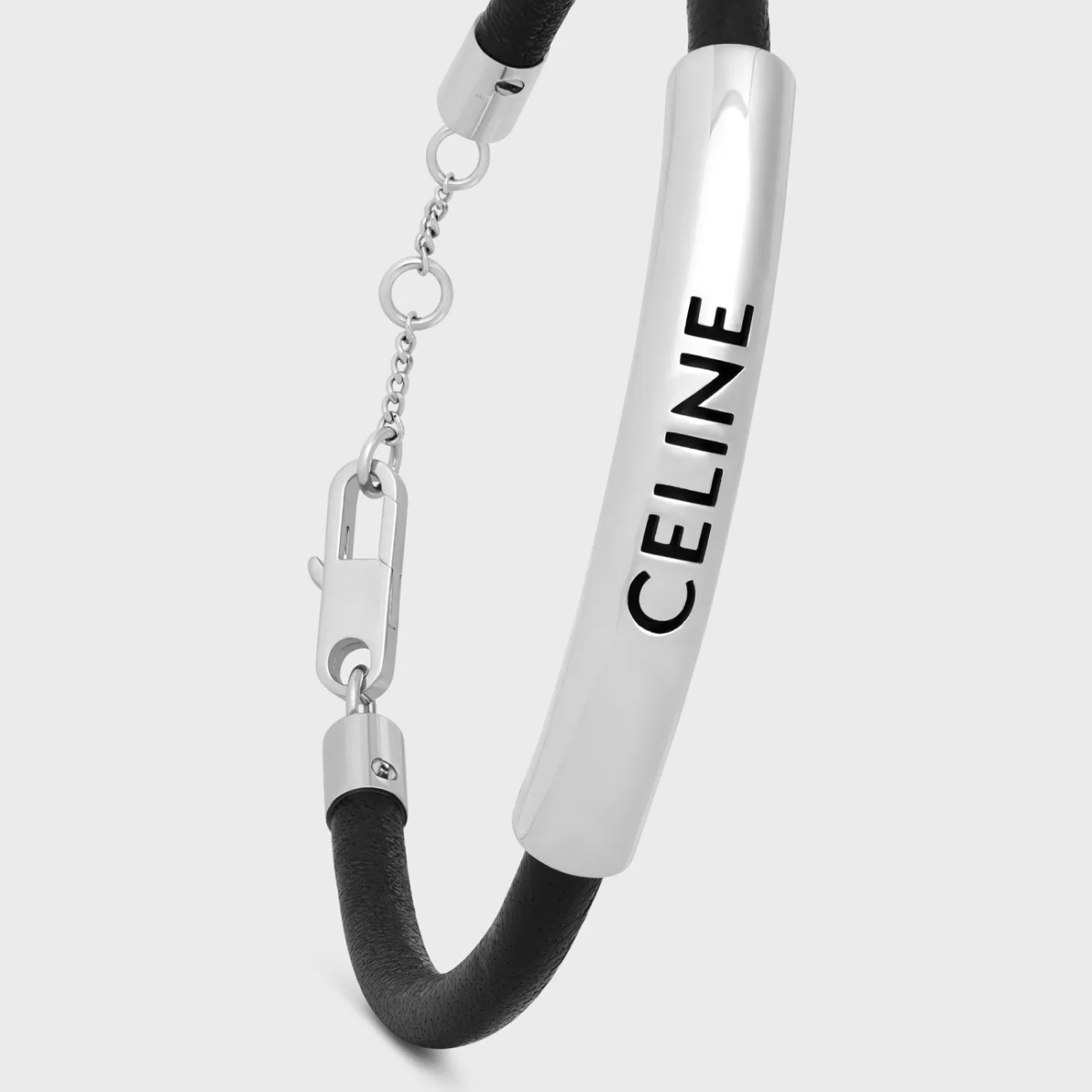 Clearance CELINE Plein Soleil Bracelet in Calfskin and Brass with Rhodium Finish BLACK/SILVER