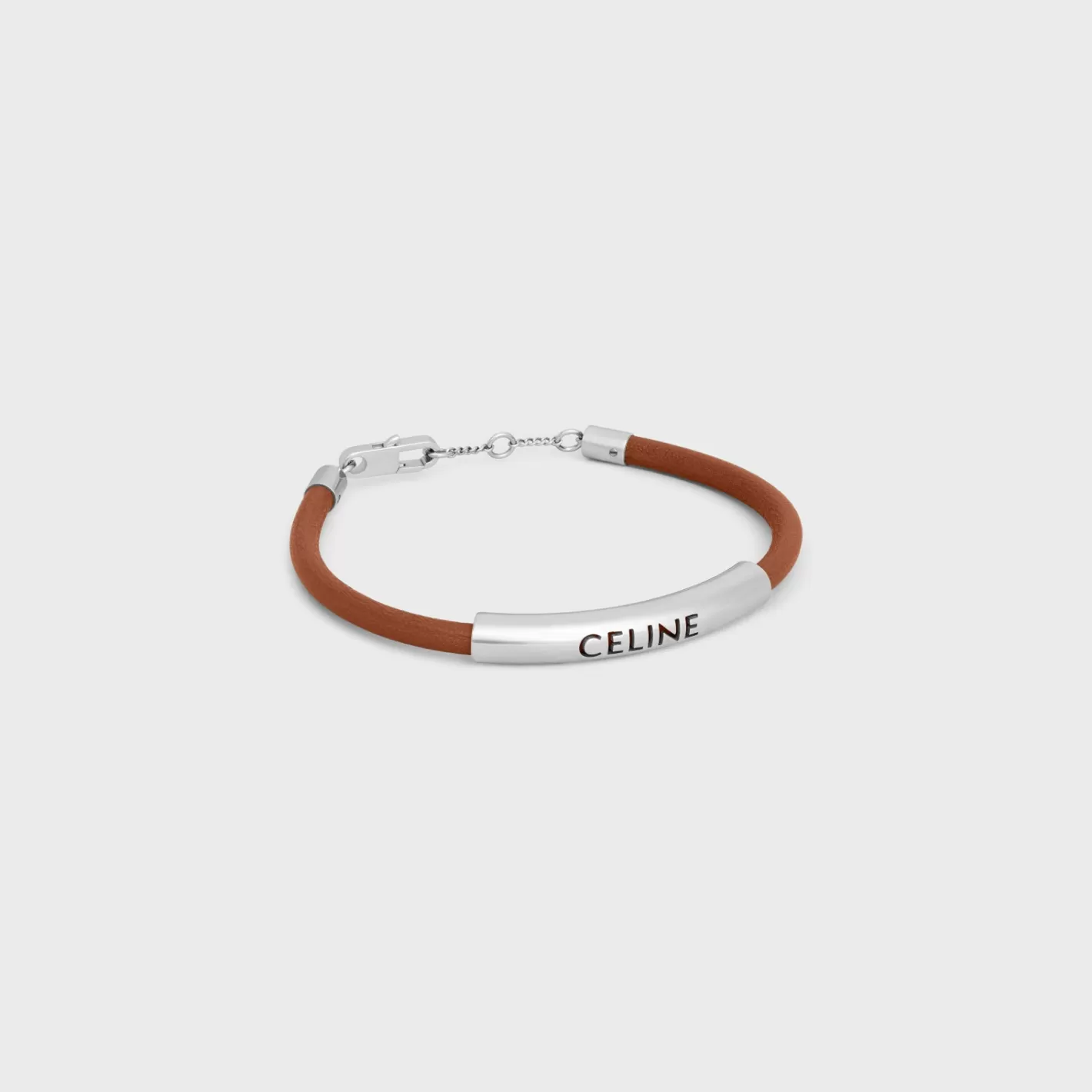 Fashion CELINE Plein Soleil Bracelet in Calfskin and Brass with Rhodium Finish SILVER/TAN
