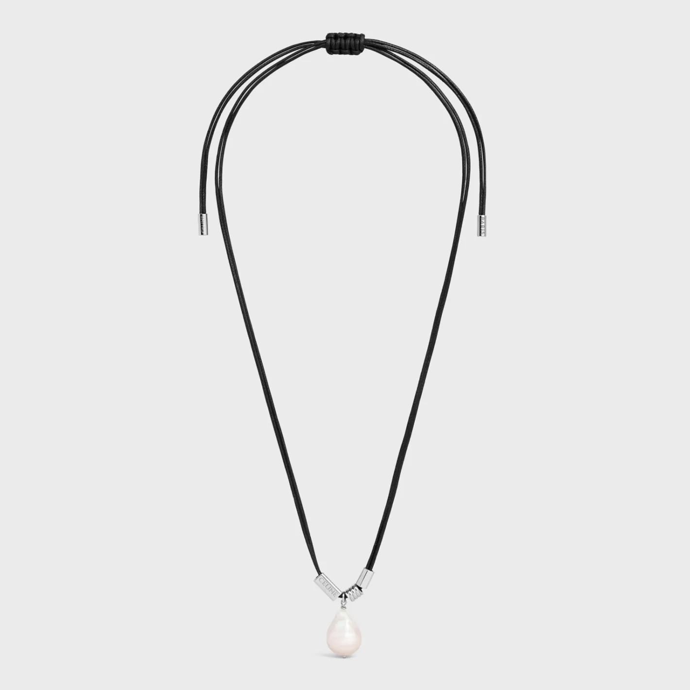 Outlet CELINE San Onofre Baroque Pearl Necklace in Cultured Pearl, Cotton and Brass with Rhodium Finish IVORY/SILVER
