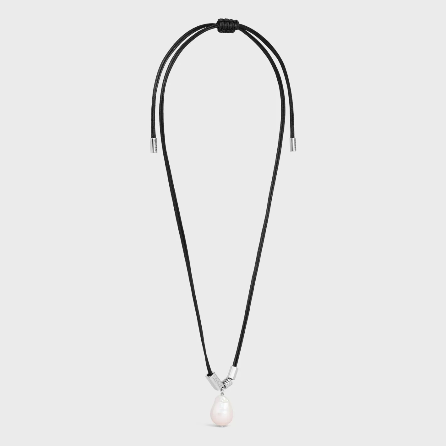 Outlet CELINE San Onofre Baroque Pearl Necklace in Cultured Pearl, Cotton and Brass with Rhodium Finish IVORY/SILVER
