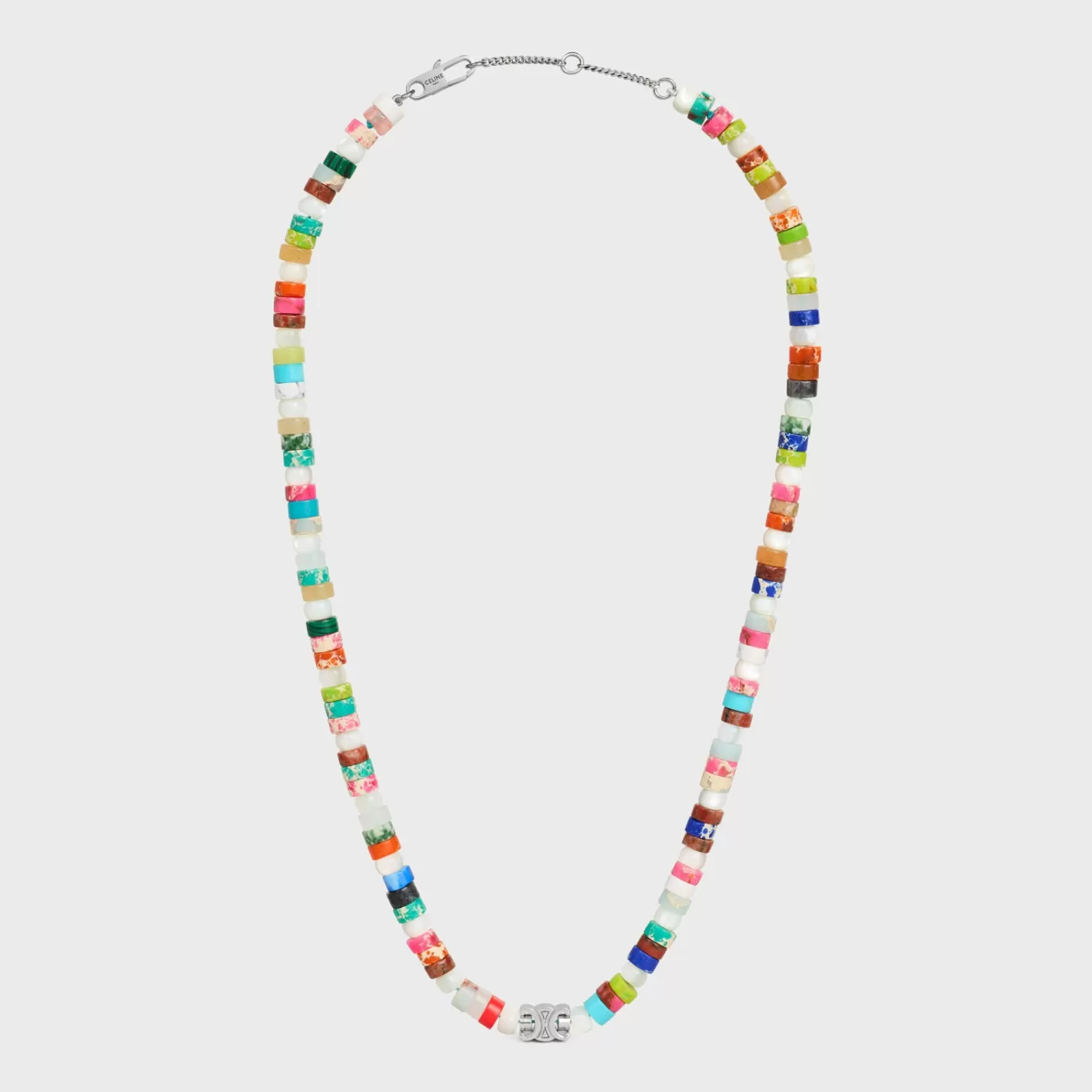 Best CELINE San Onofre Chunky Triomphe Necklace in Natural Stones and Brass with Rhodium Finish MULTICOLOR/SILVER