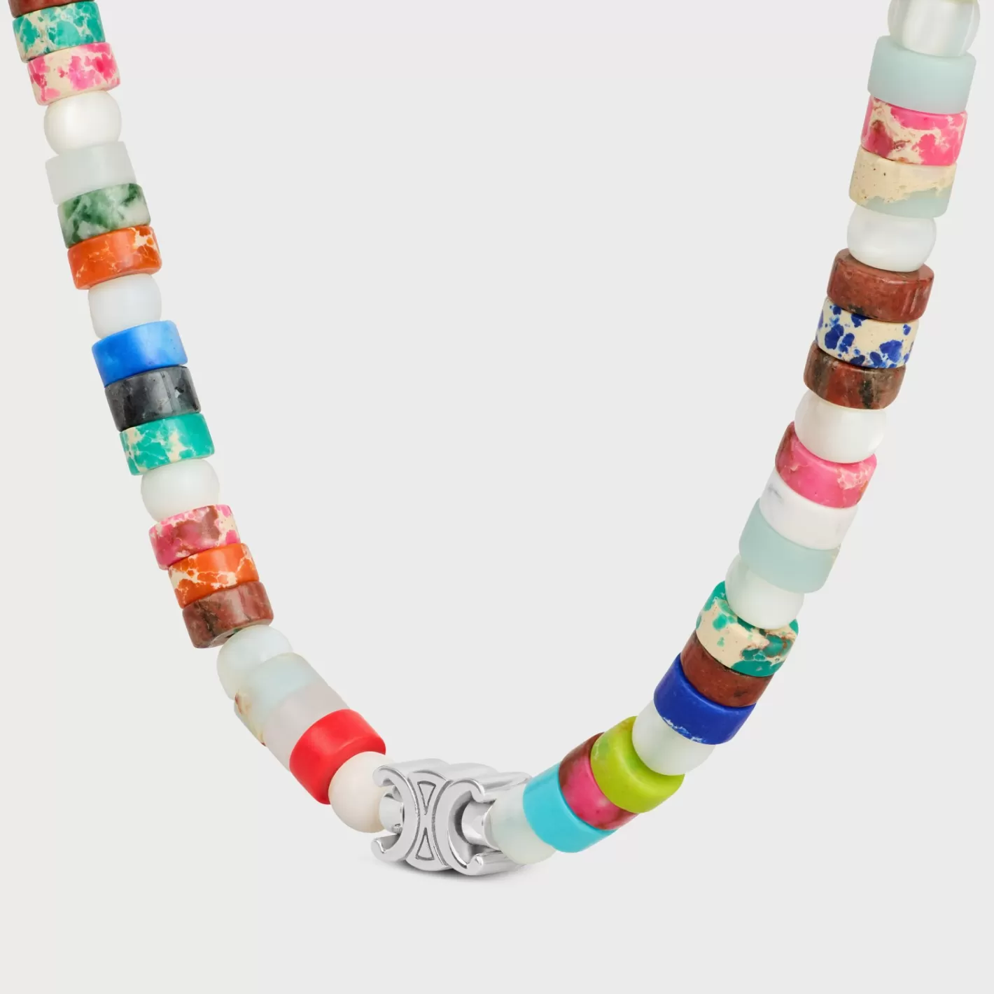 Best CELINE San Onofre Chunky Triomphe Necklace in Natural Stones and Brass with Rhodium Finish MULTICOLOR/SILVER