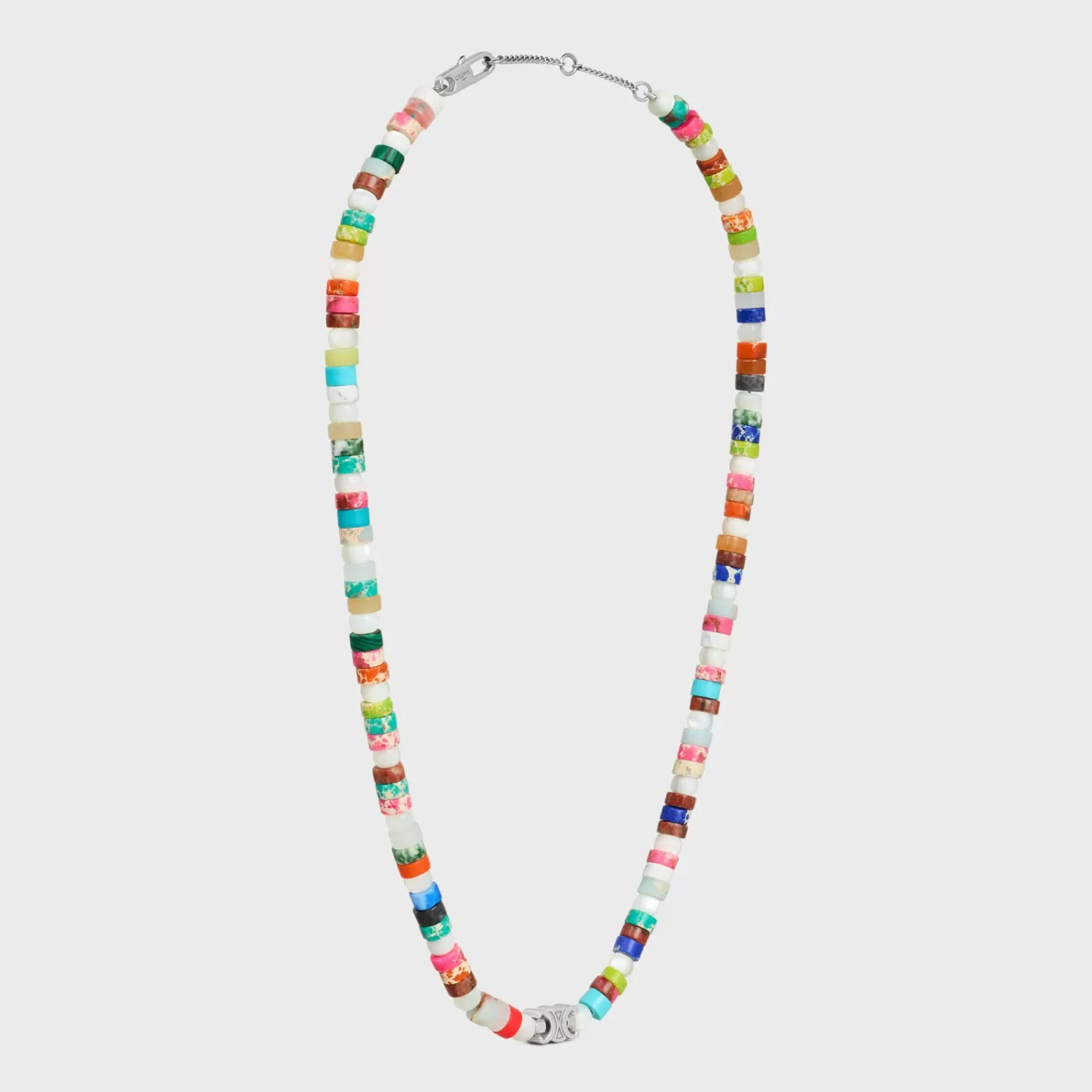 Best CELINE San Onofre Chunky Triomphe Necklace in Natural Stones and Brass with Rhodium Finish MULTICOLOR/SILVER