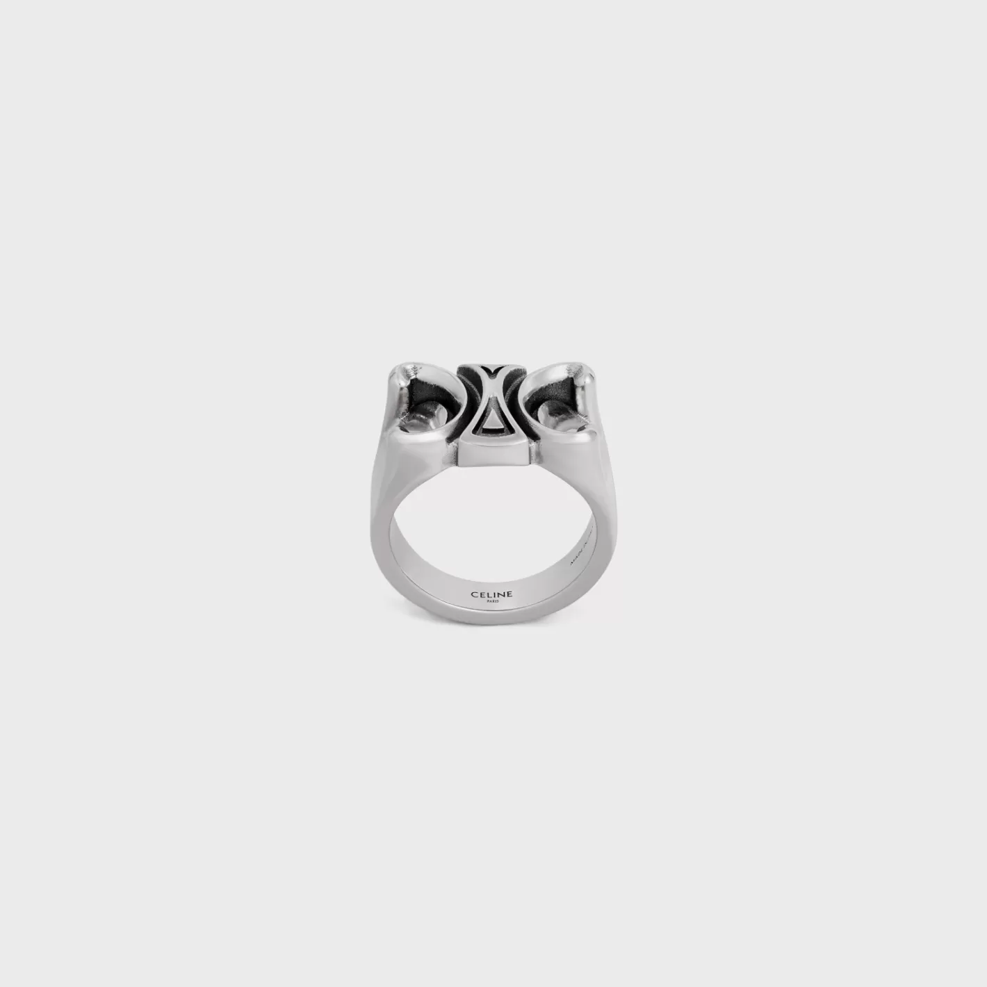 Best CELINE San Onofre Chunky Triomphe Ring in Brass with Rhodium Finish SILVER