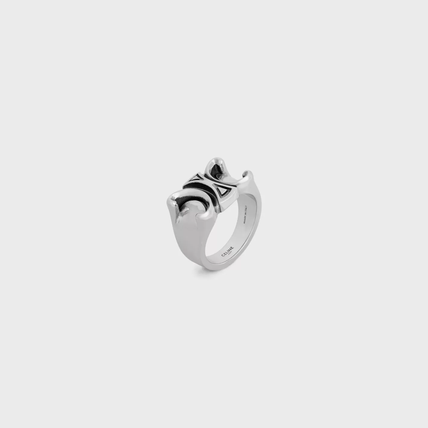 Best CELINE San Onofre Chunky Triomphe Ring in Brass with Rhodium Finish SILVER