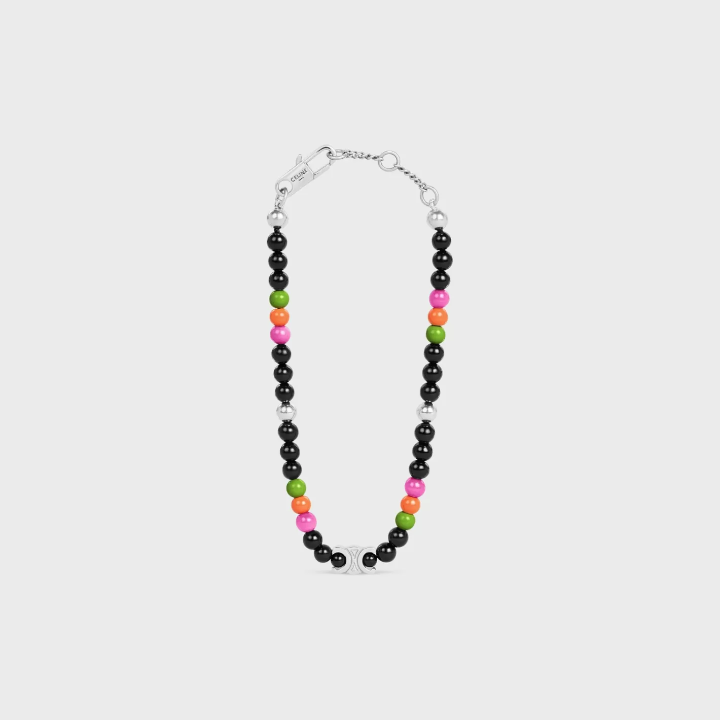 New CELINE San Onofre Triomphe Bracelet in Onyx, Glass Pearls and Brass with Rhodium Finish BLACK/MULTICOLOR