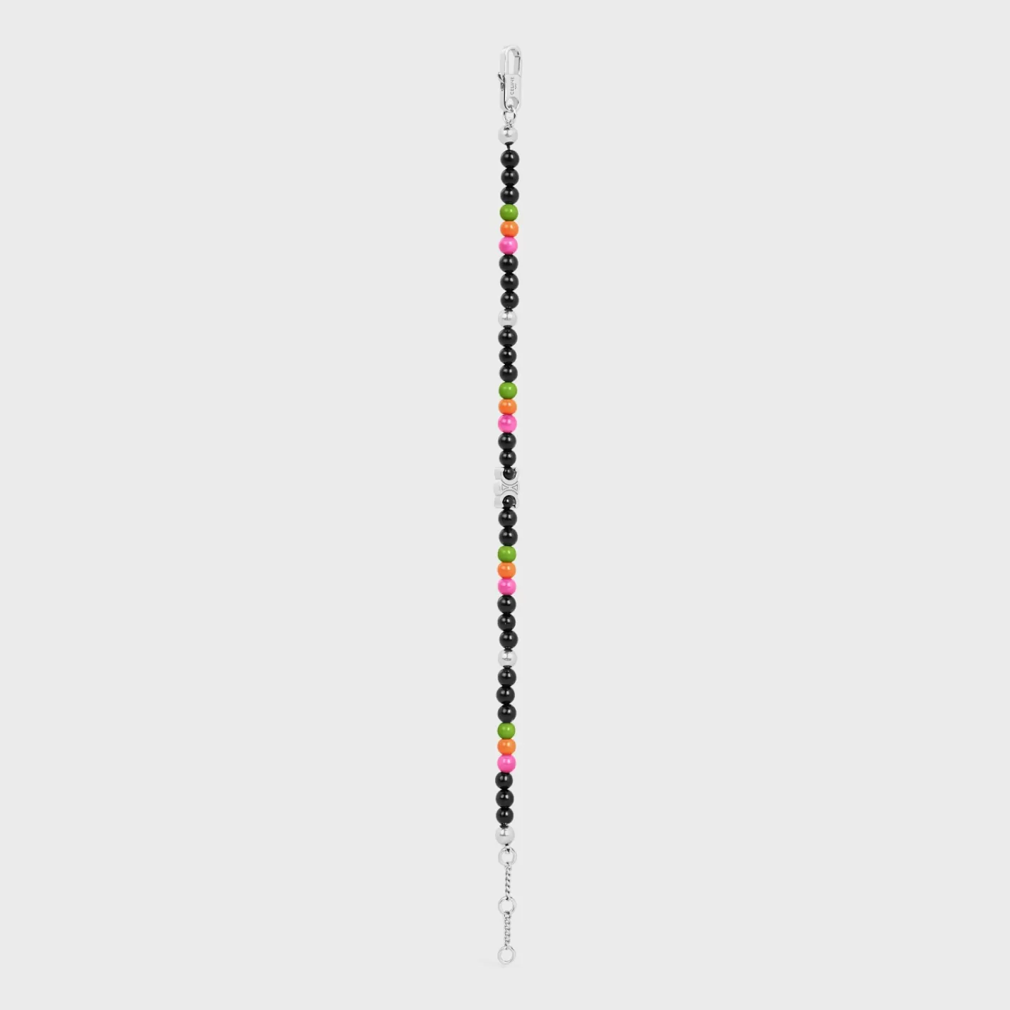 New CELINE San Onofre Triomphe Bracelet in Onyx, Glass Pearls and Brass with Rhodium Finish BLACK/MULTICOLOR