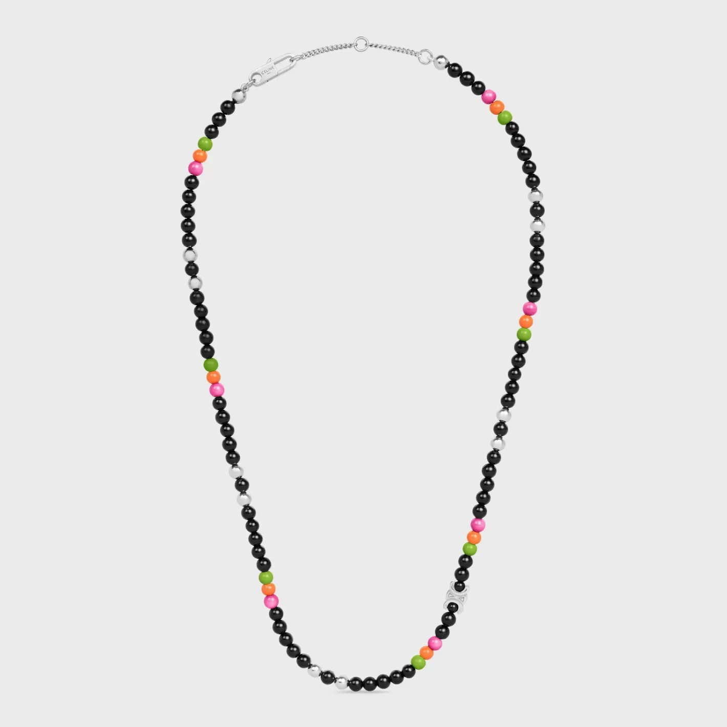 Sale CELINE San Onofre Triomphe Necklace in Onyx, Glass Pearls and Brass with Rhodium Finish BLACK/MULTICOLOR