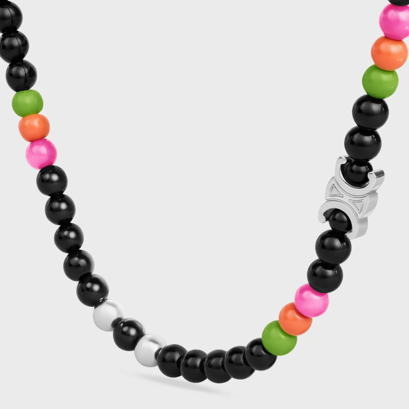 Sale CELINE San Onofre Triomphe Necklace in Onyx, Glass Pearls and Brass with Rhodium Finish BLACK/MULTICOLOR