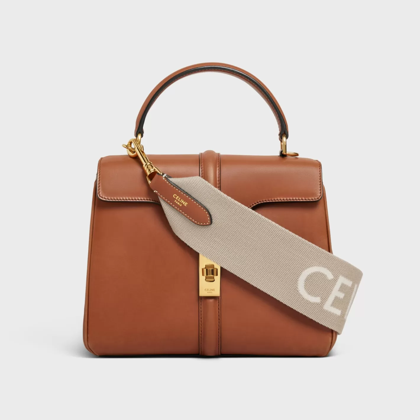 Online CELINE Short Strap in Wool with jacquard with GOLD FINISHING BEIGE/WHITE