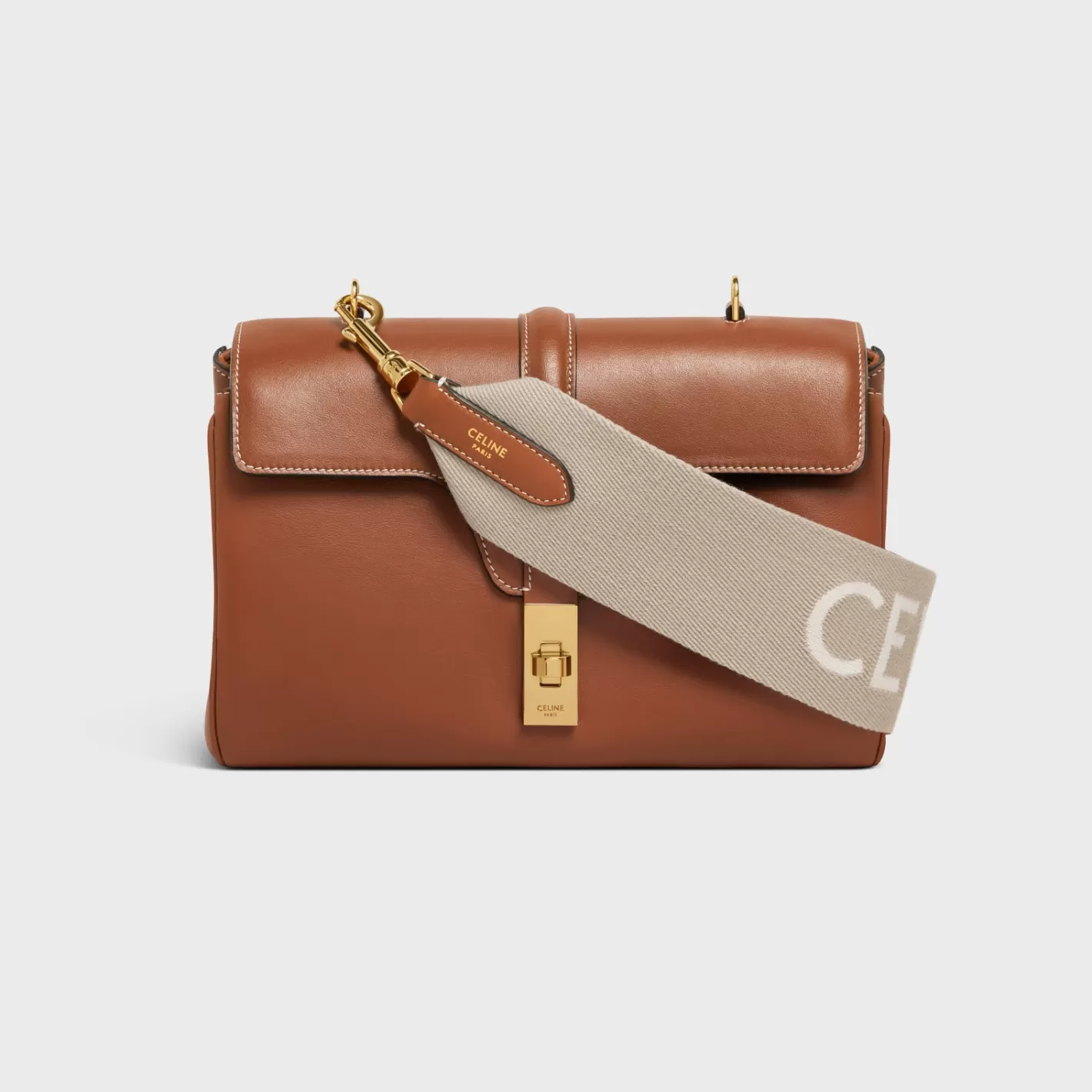 Online CELINE Short Strap in Wool with jacquard with GOLD FINISHING BEIGE/WHITE