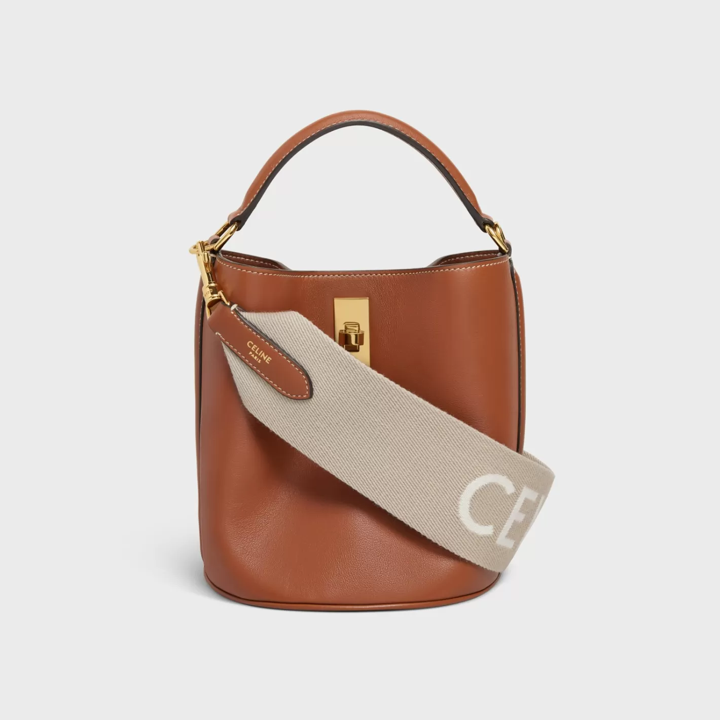Online CELINE Short Strap in Wool with jacquard with GOLD FINISHING BEIGE/WHITE