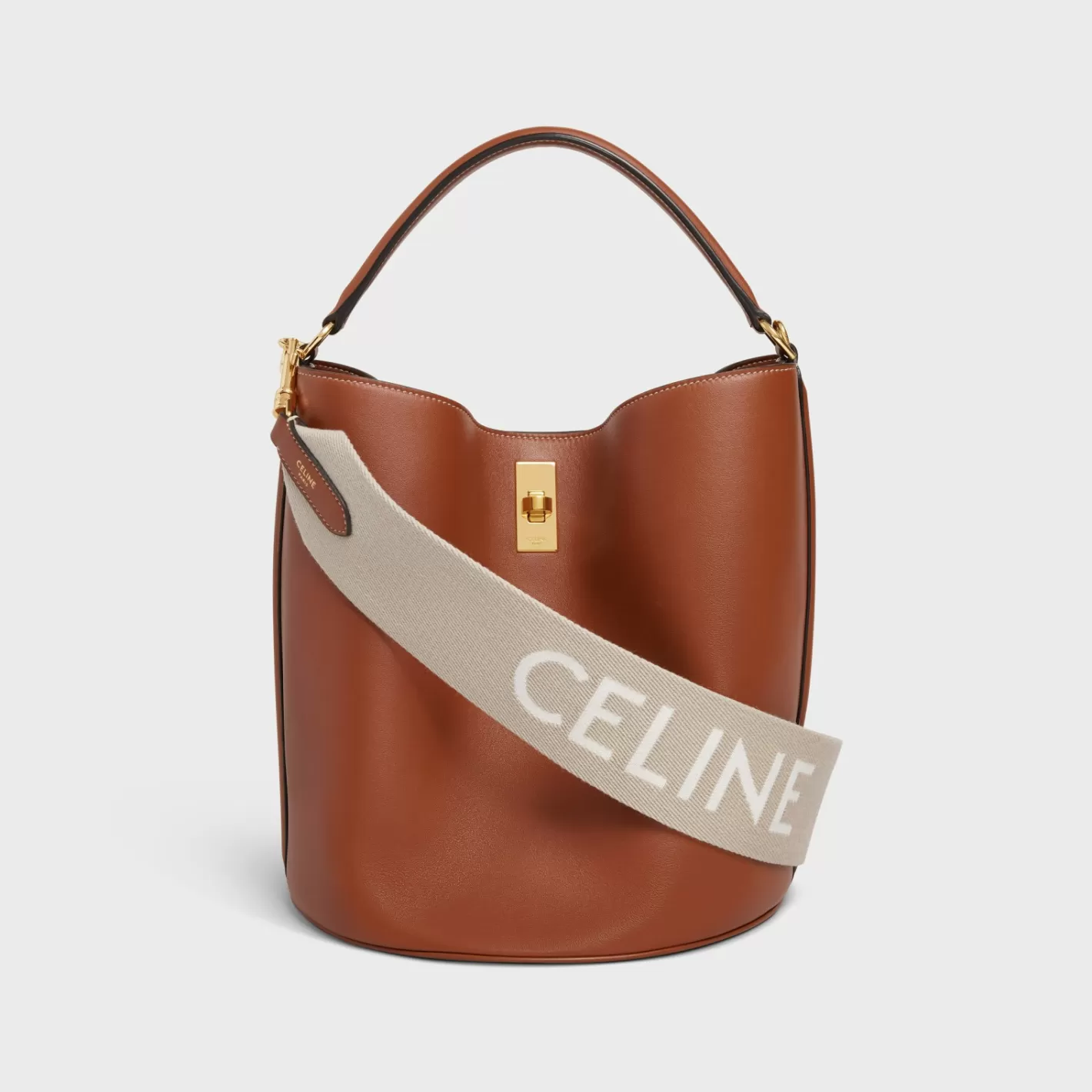 Online CELINE Short Strap in Wool with jacquard with GOLD FINISHING BEIGE/WHITE