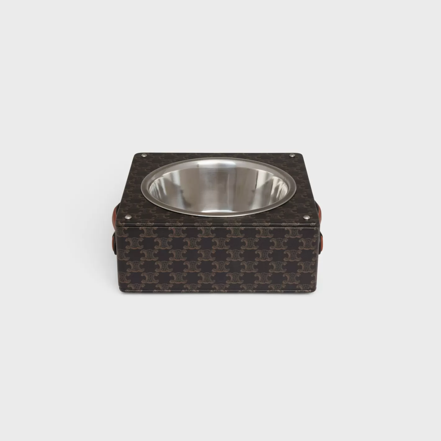 Fashion CELINE Single Dog Bowl in Nappa Lambskin with Triomphe Canvas Print and Calfskin TAN