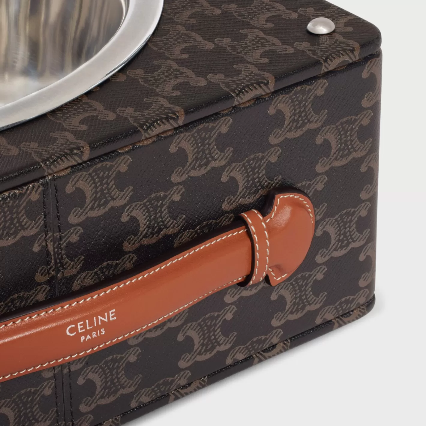 Fashion CELINE Single Dog Bowl in Nappa Lambskin with Triomphe Canvas Print and Calfskin TAN