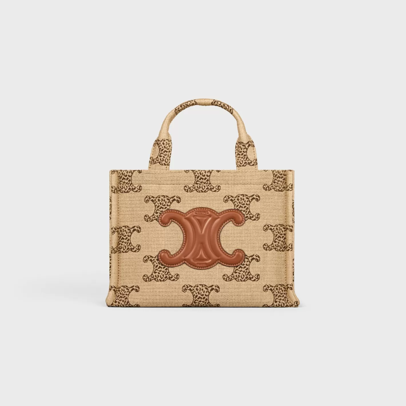 Store CELINE small cabas thais in RAFFIA EFFECT TEXTILE WITH LEOPARD TRIOMPHE NATURAL/TAN