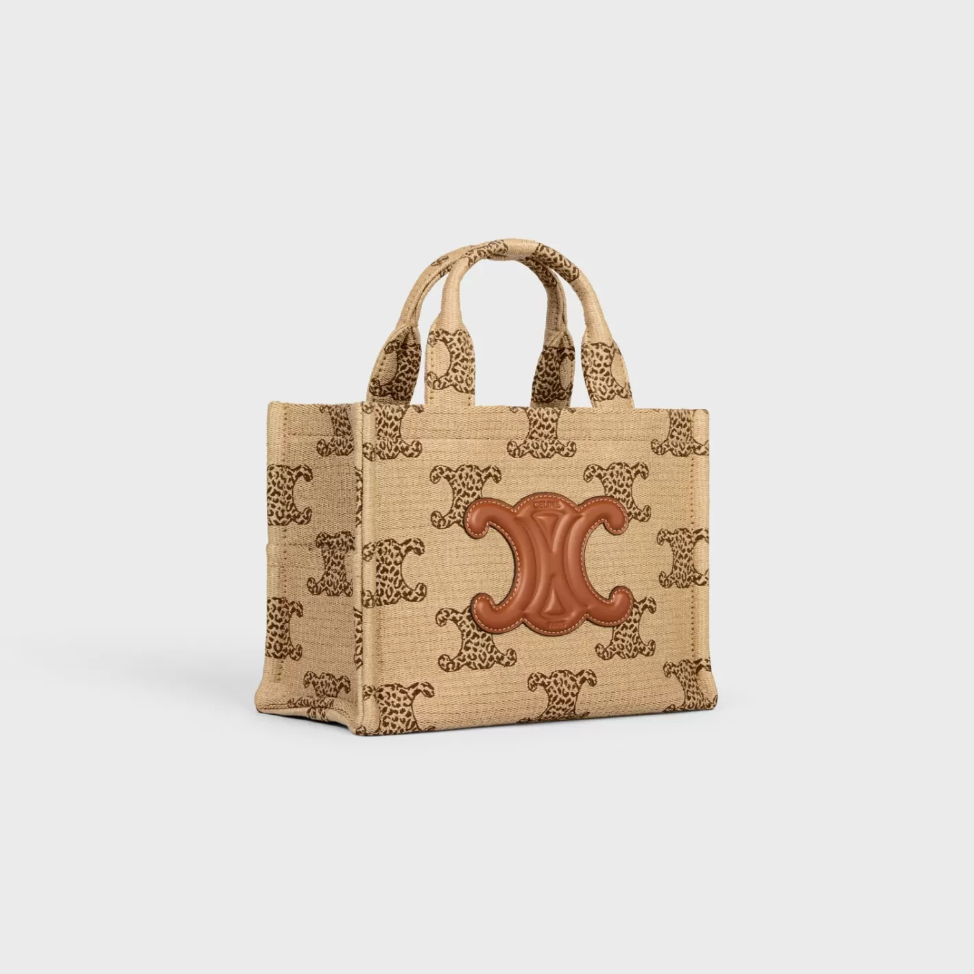 Store CELINE small cabas thais in RAFFIA EFFECT TEXTILE WITH LEOPARD TRIOMPHE NATURAL/TAN
