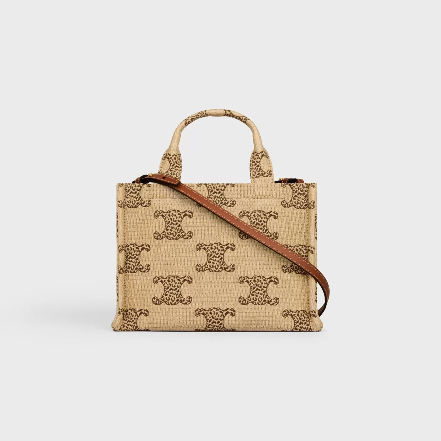 Store CELINE small cabas thais in RAFFIA EFFECT TEXTILE WITH LEOPARD TRIOMPHE NATURAL/TAN