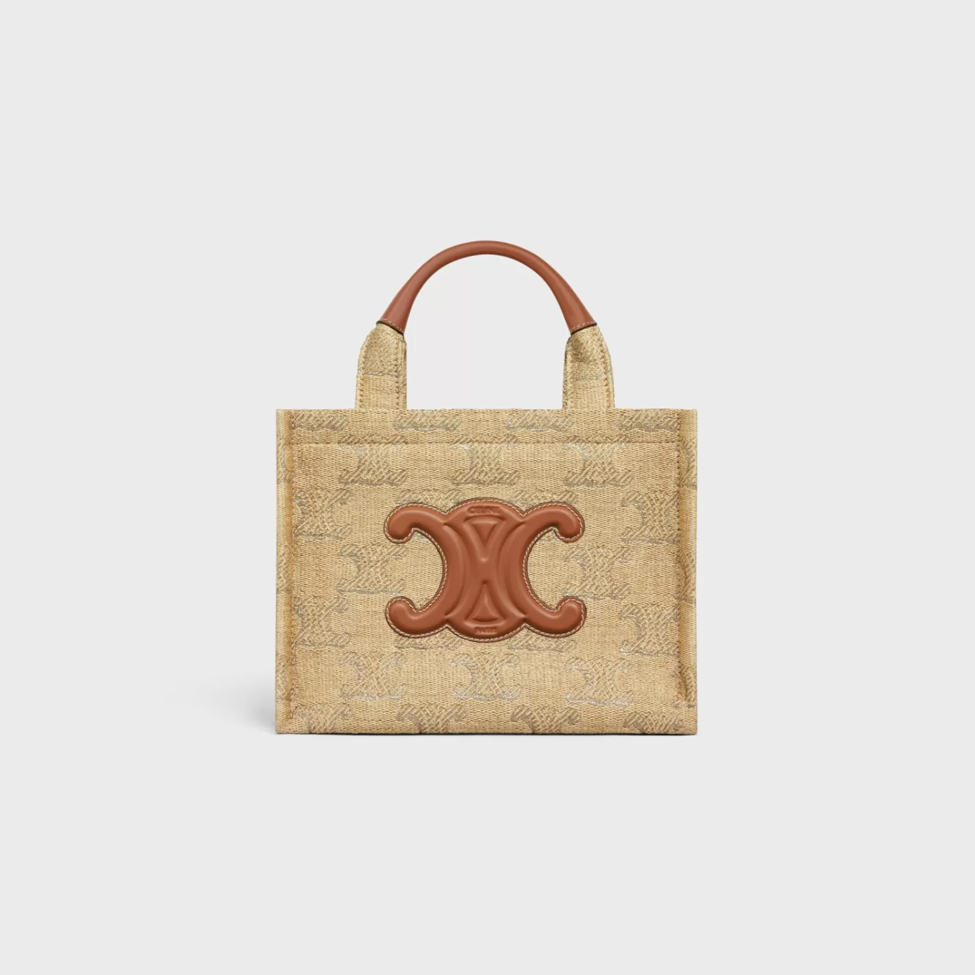 Sale CELINE small cabas thais in raffia effect textile with triomphe jacquard NATURAL/SILVER